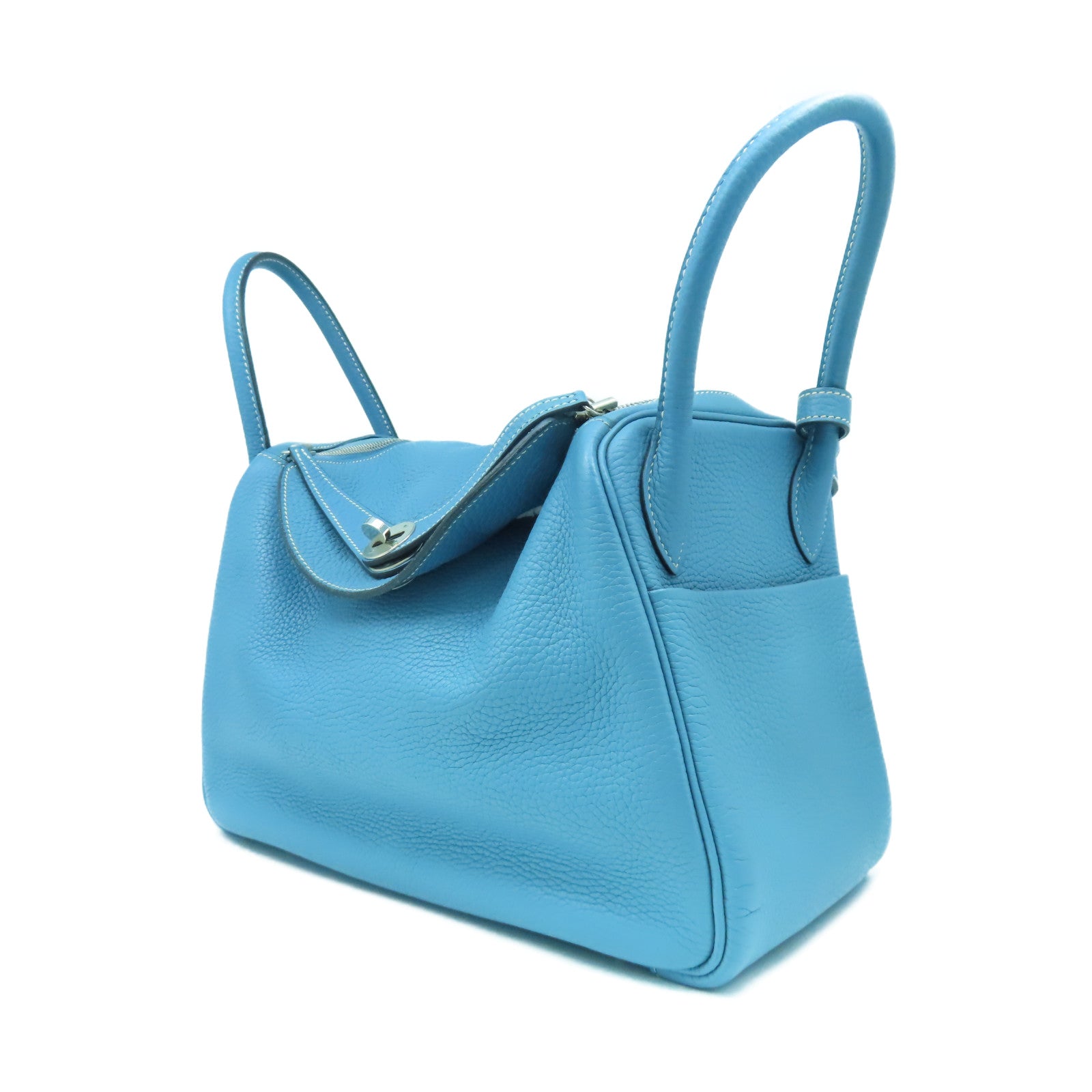 HERMES 【清倉大減價】Taurillon Clemence Lindy 30銀扣手挽肩背兩用袋Blue Jean藍色