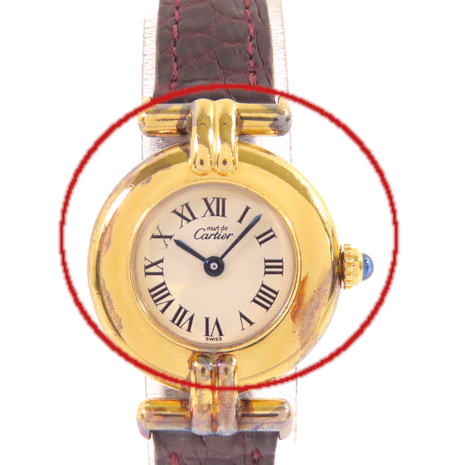 CARTIER Must Watch鍍金/皮帶石英機芯手錶白色
