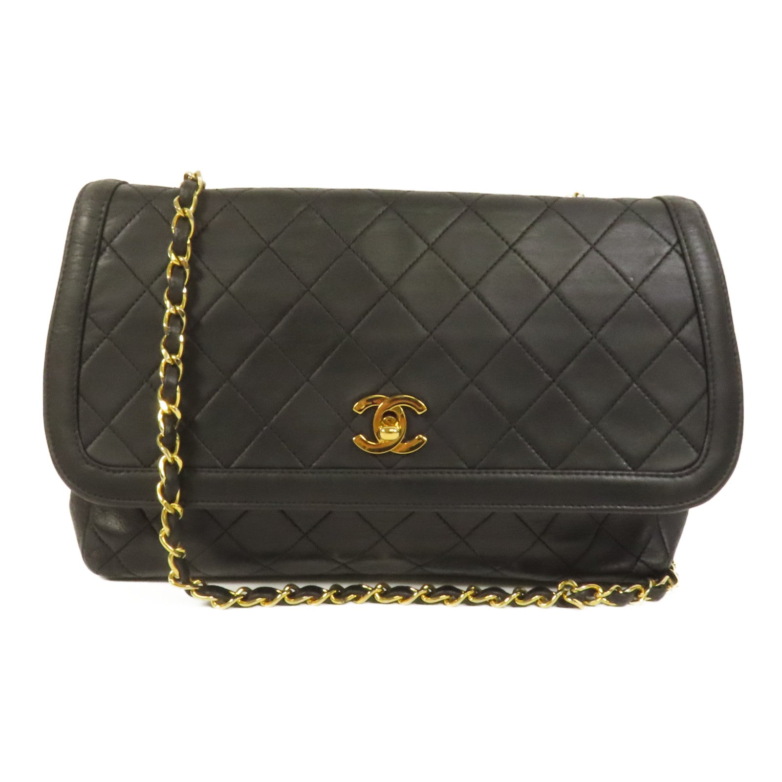 CHANEL 羊皮皮革Vintage Chain Shoulder金扣肩背袋