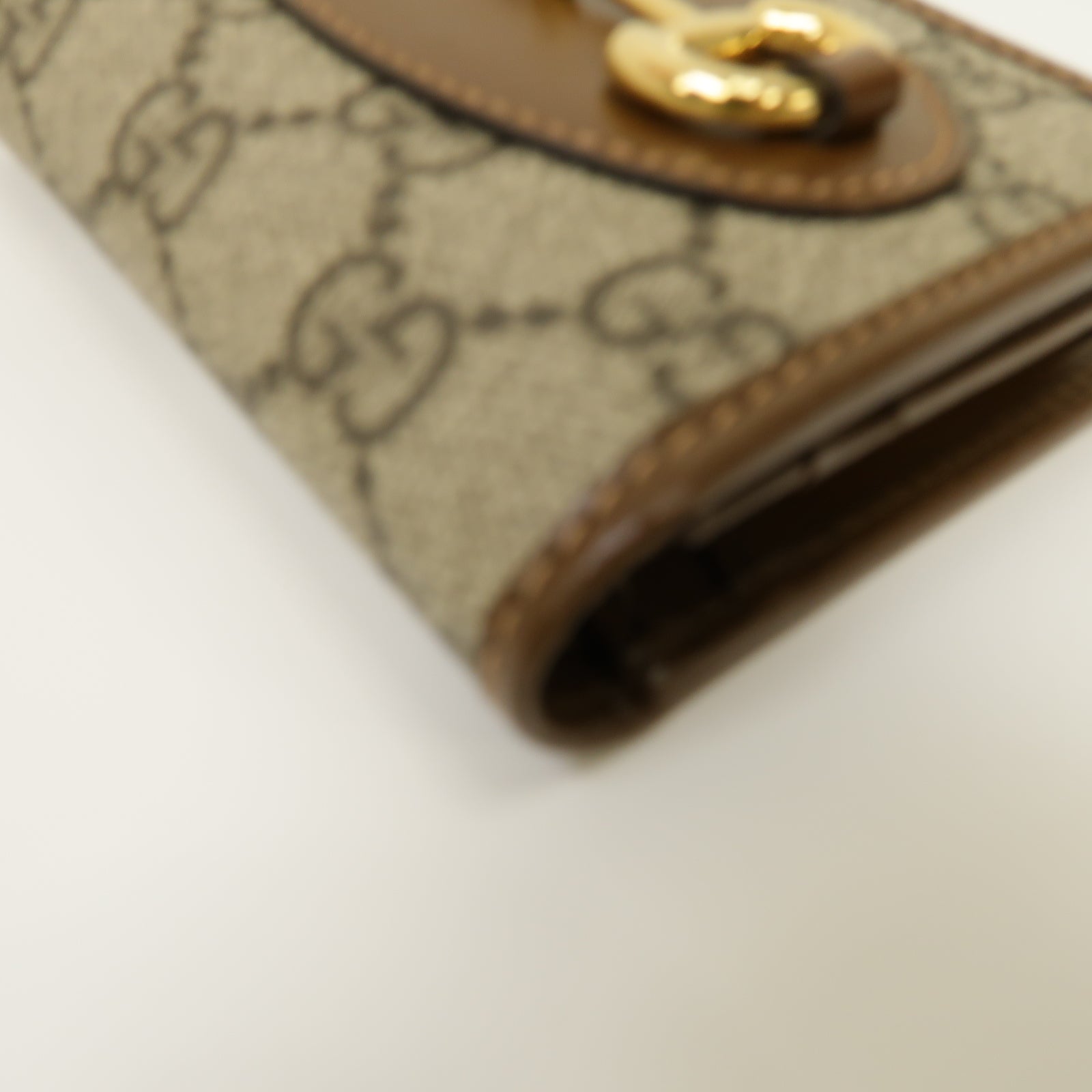 GUCCI 塗層帆布Horsebit 1955 Wallet/Card Holder金扣錢包/卡片套棕色