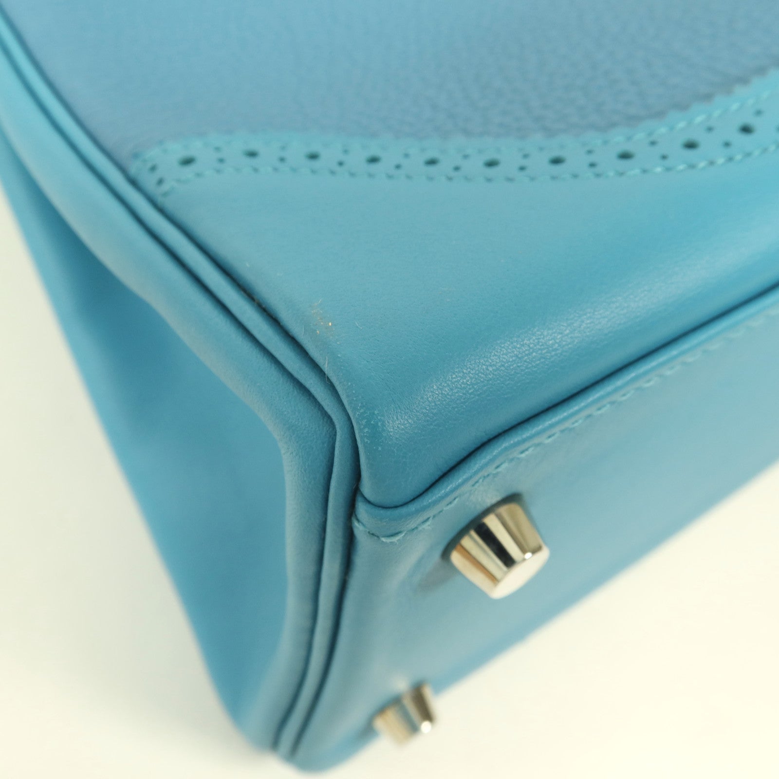 HERMES Togo皮革/Swift皮革Kelly Ghillies 32銀扣手挽肩背兩用袋Turquoise