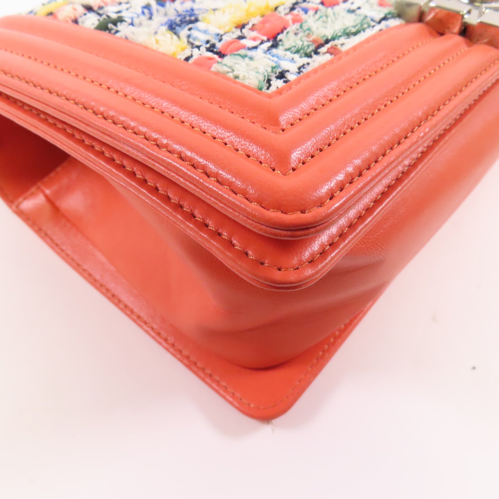 CHANEL 皮革/粗花呢Boy 25銀扣鏈帶肩背袋