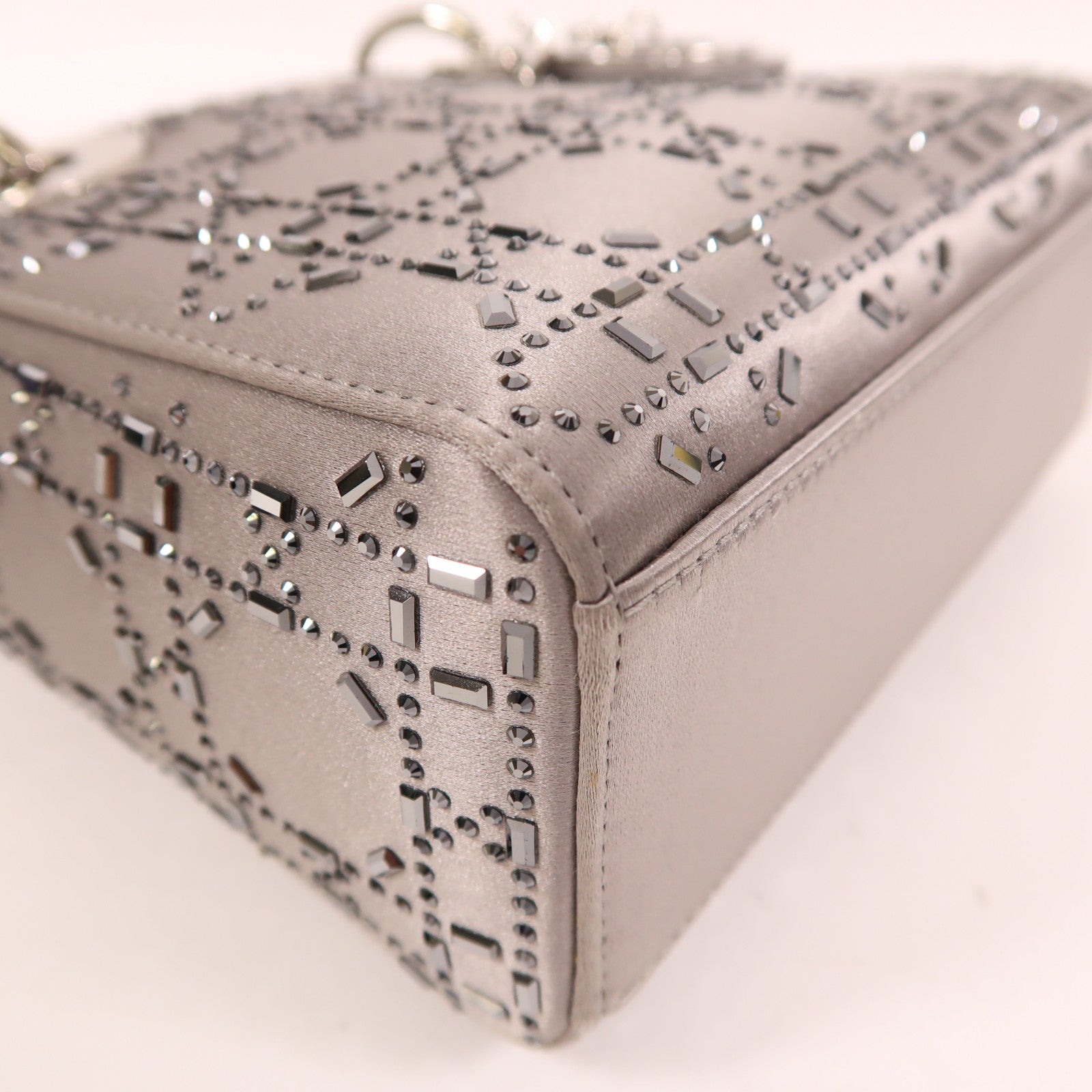 Dior 絲質Mini Lady Dior銀扣手挽肩背兩用袋