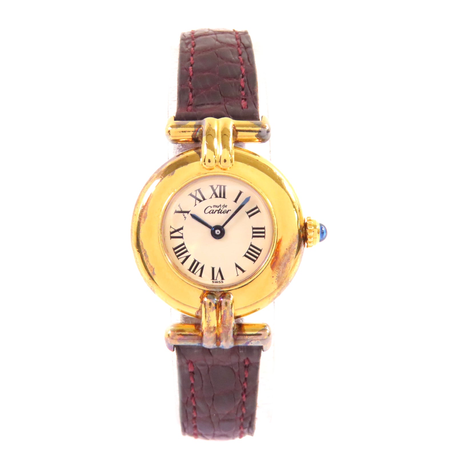 CARTIER Must Watch鍍金/皮帶石英機芯手錶白色