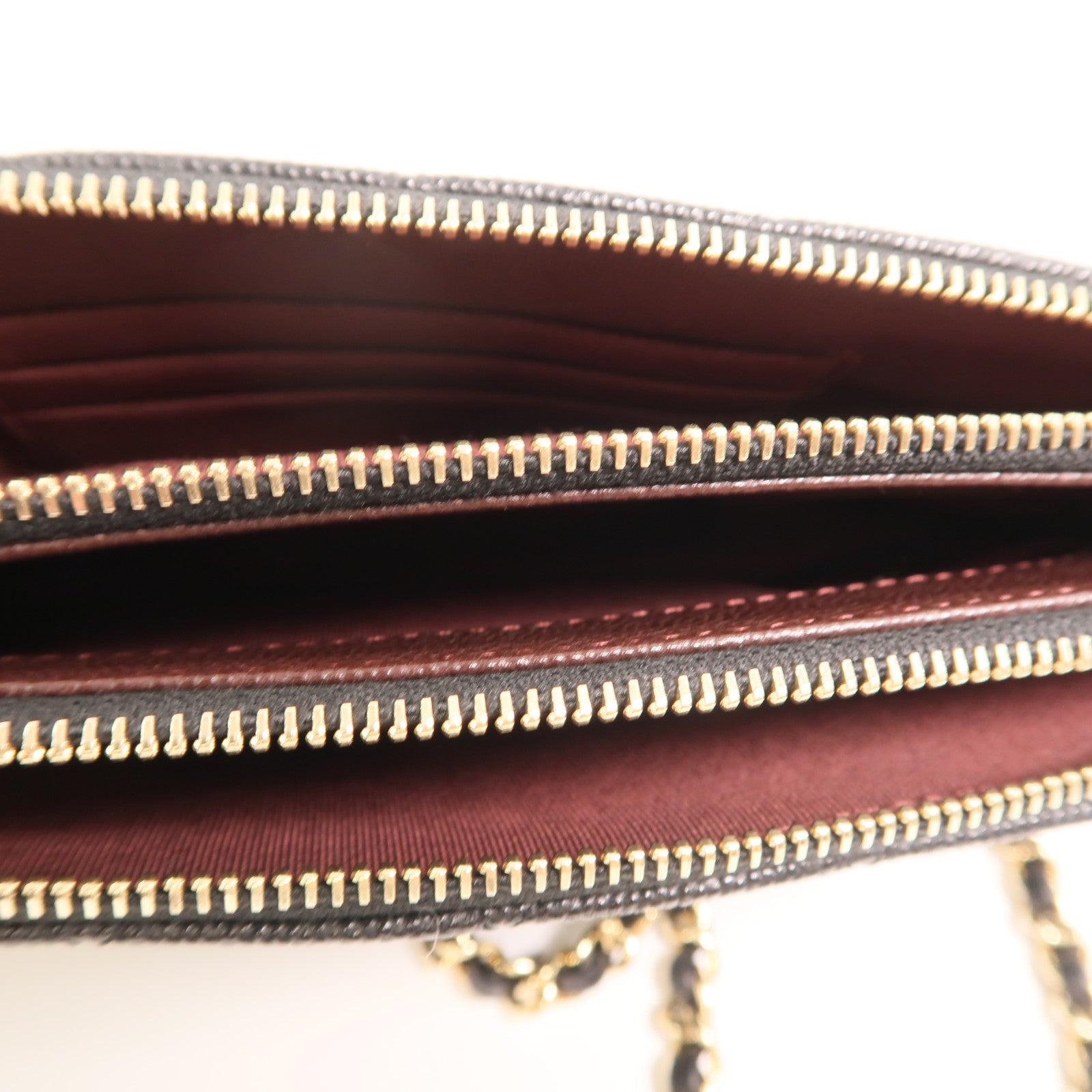 CHANEL 牛皮皮革Double Zip Clutch金扣鏈帶肩背袋