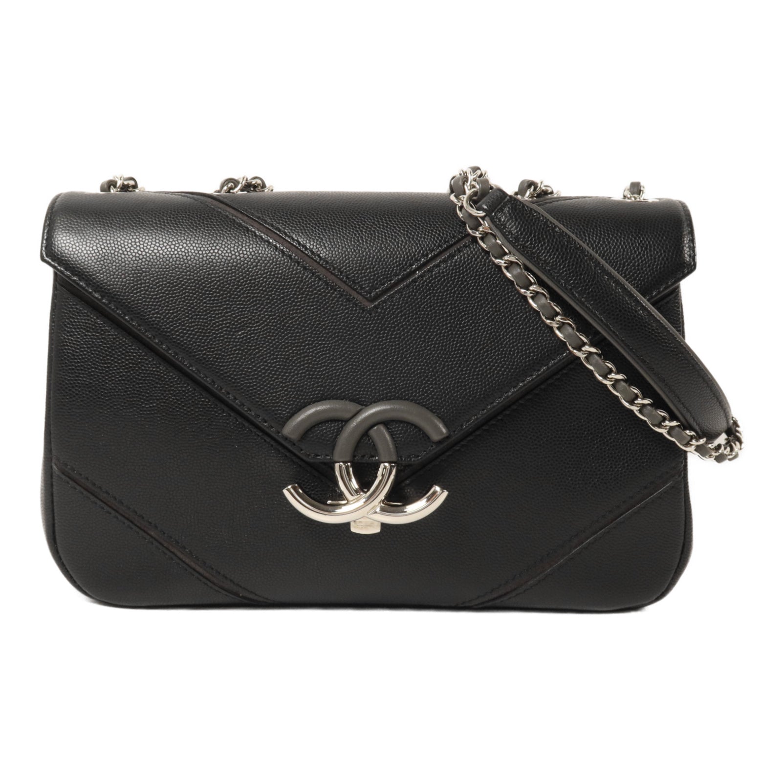 CHANEL 牛皮皮革Macro Chevron Envelope Flap Bag鏈帶肩背袋