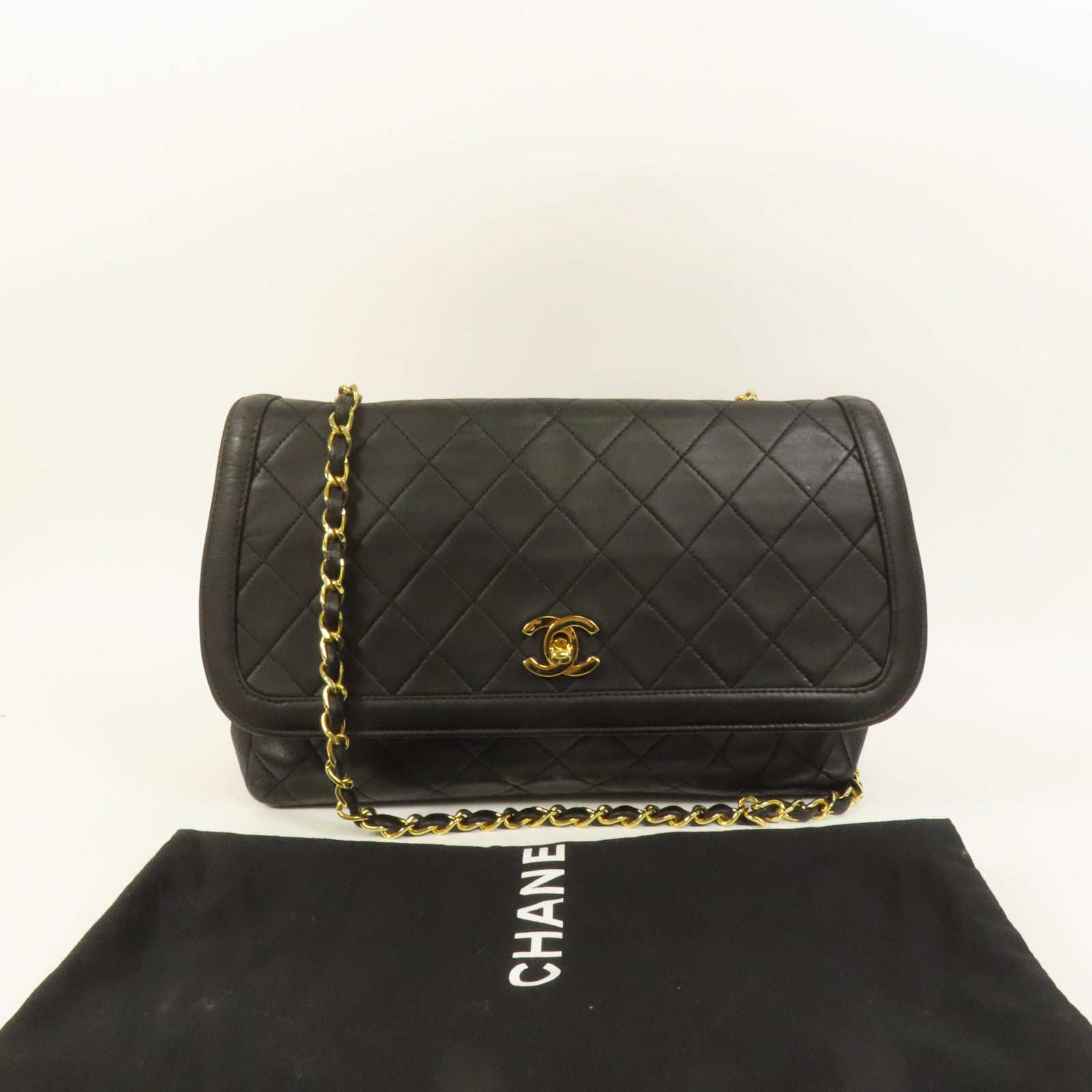 CHANEL 羊皮皮革Vintage Chain Shoulder金扣肩背袋