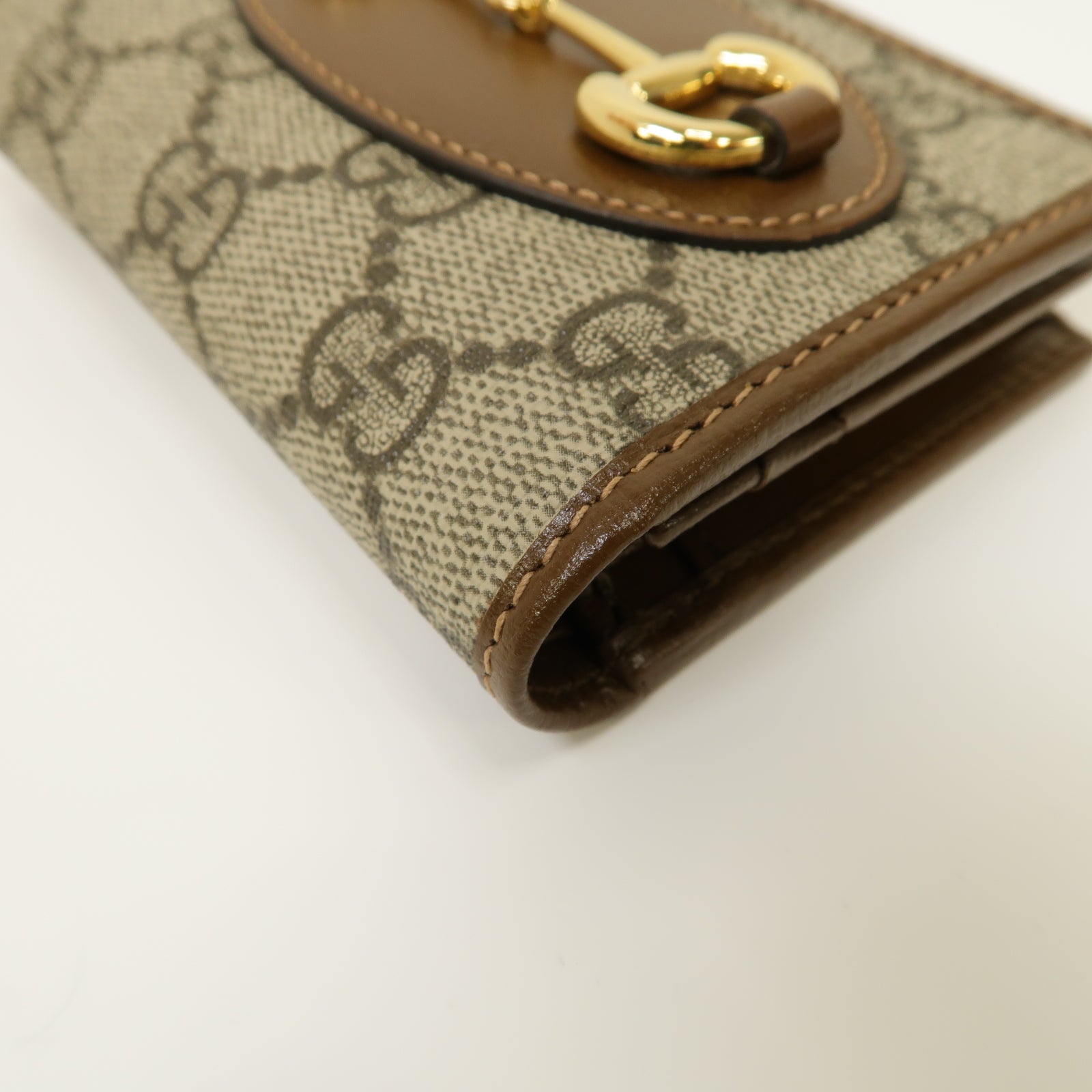 GUCCI 塗層帆布Horsebit 1955 Wallet/Card Holder金扣錢包/卡片套棕色