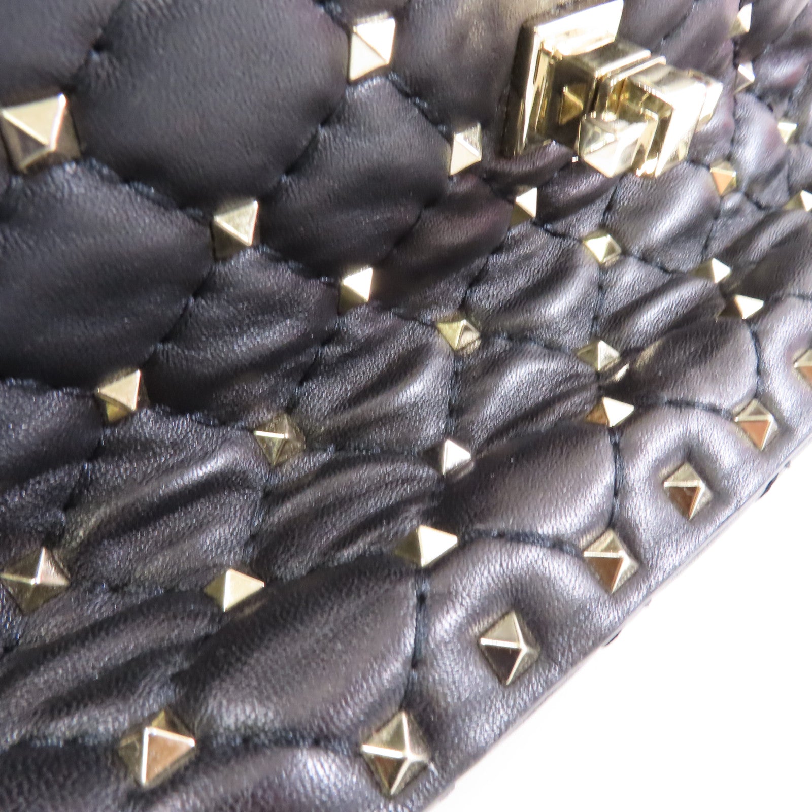 Valentino 牛皮皮革Garavani Rockstud Spike Bag銀扣鏈帶手挽肩背兩用袋黑色