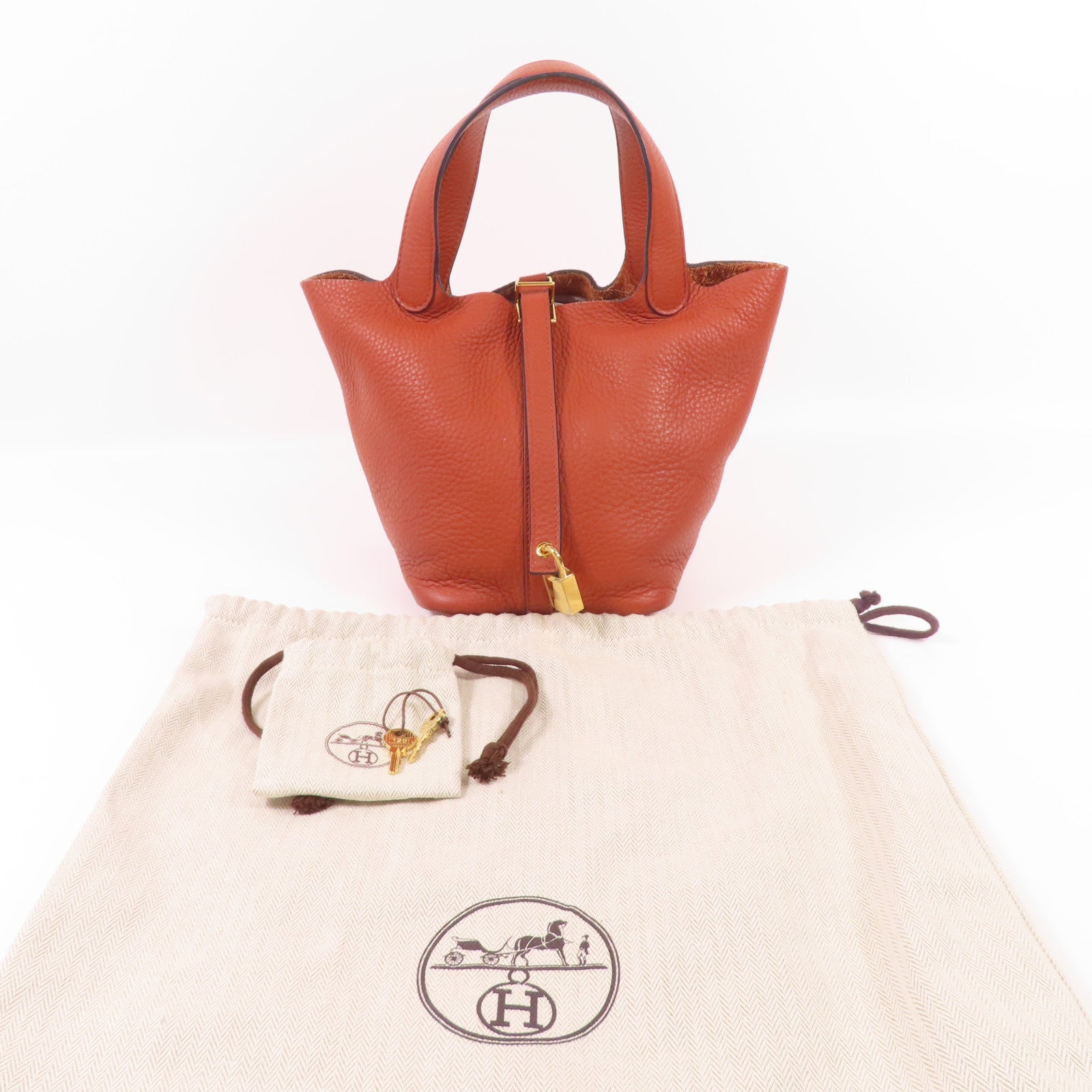 HERMES Clemence皮革Picotin PM金扣手挽袋Cuirre