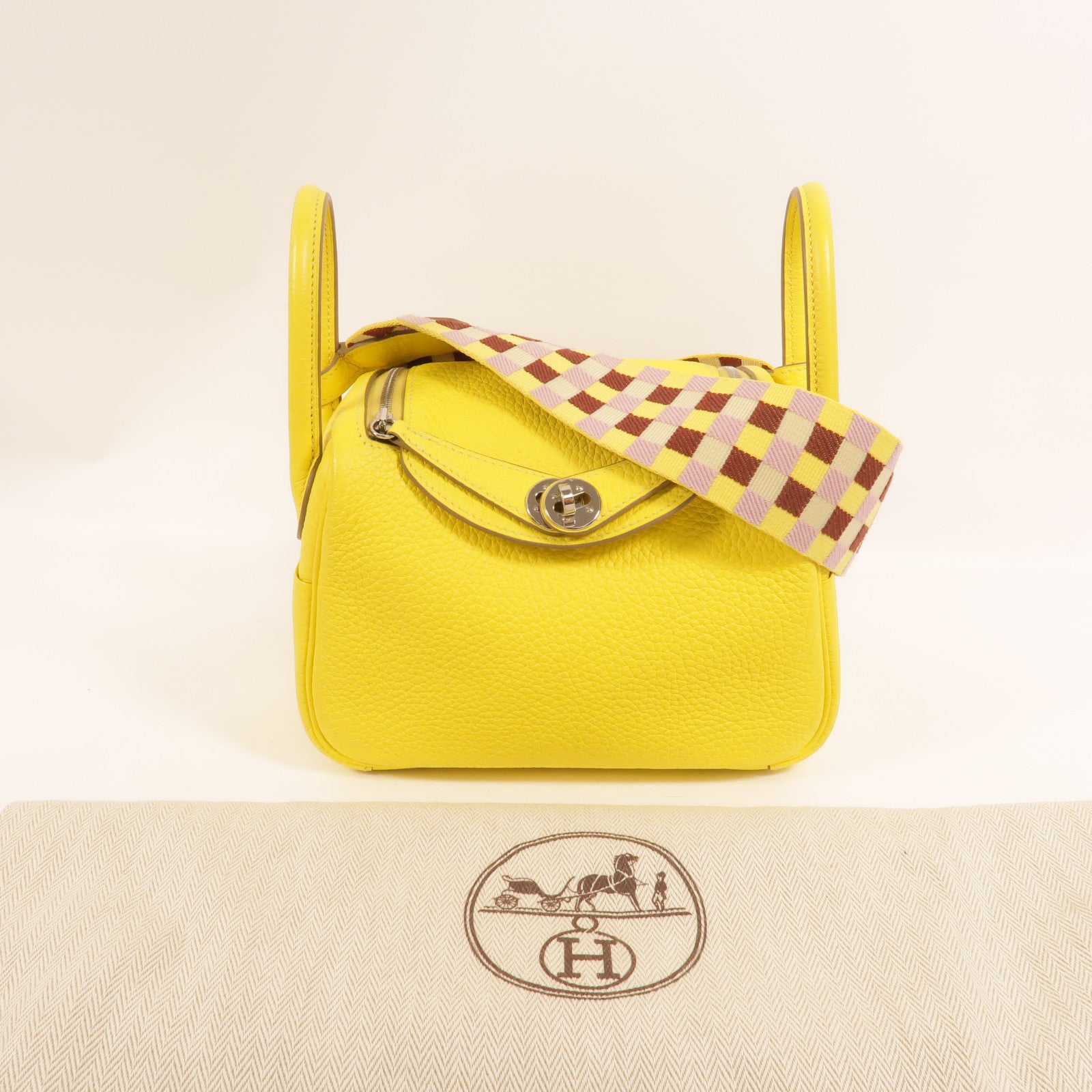HERMES Clemence皮革Mini Lindy金扣手挽肩背兩用袋Lime