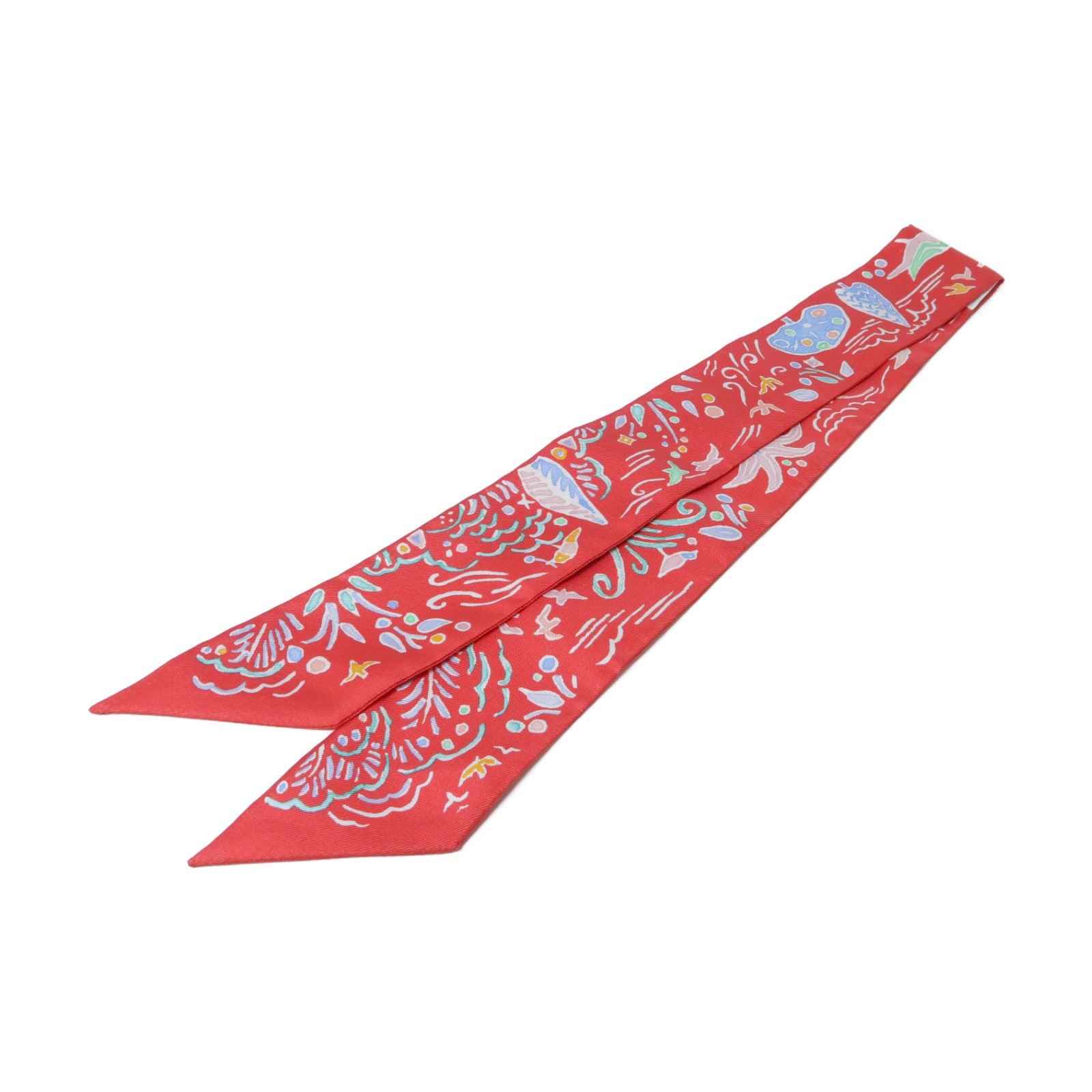 HERMES 【激減優惠】絲質Twilly絲巾紅色