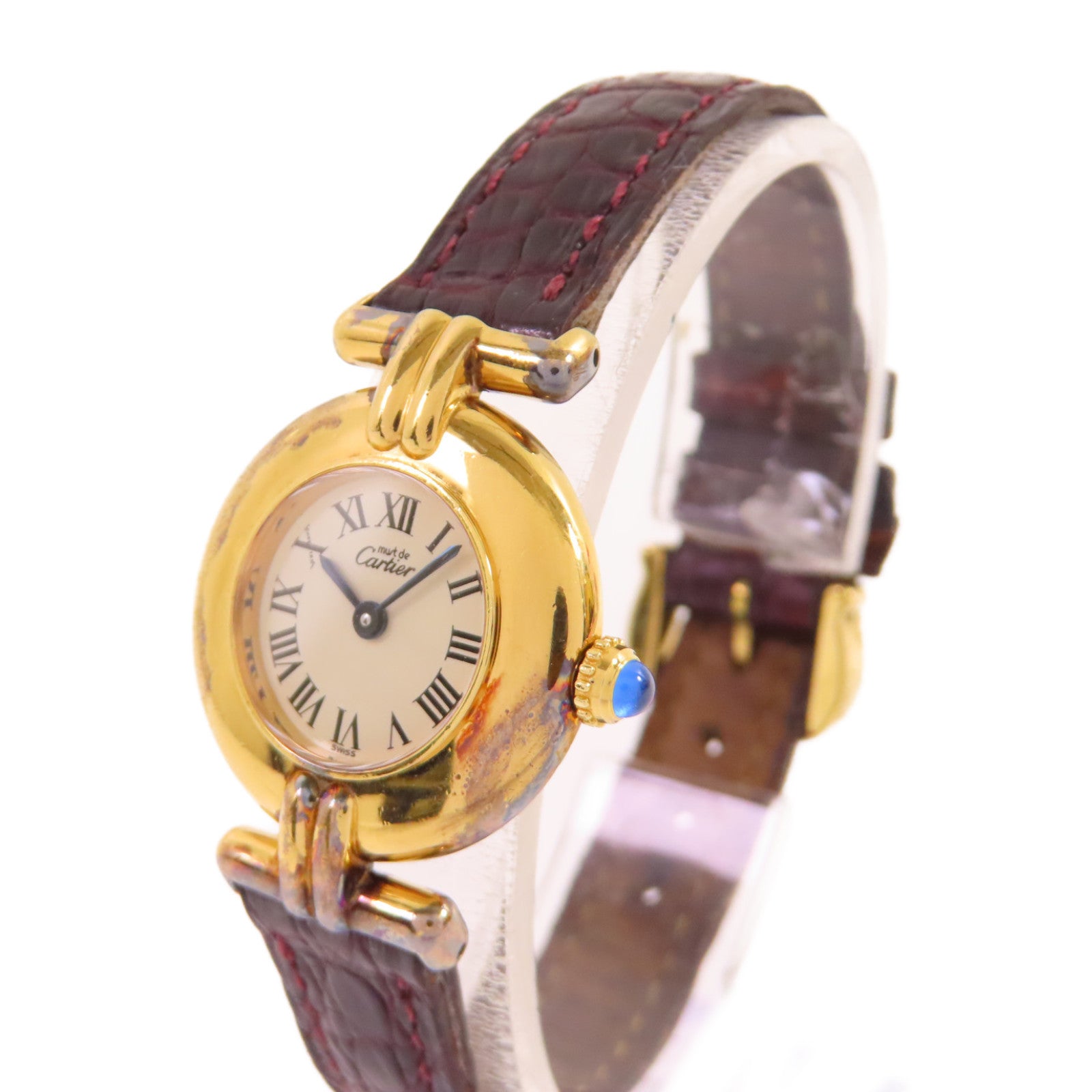 CARTIER Must Watch鍍金/皮帶石英機芯手錶白色