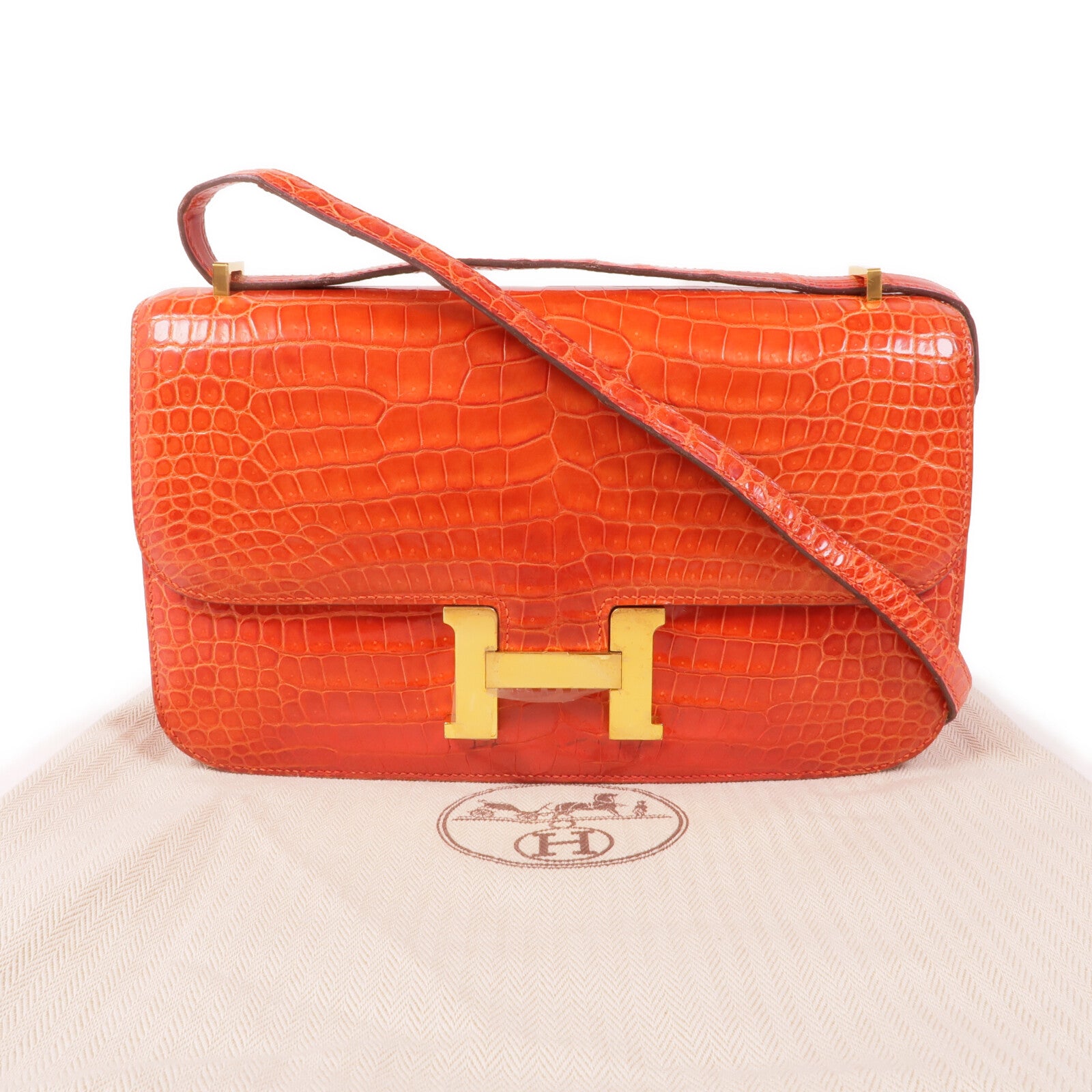 HERMES 鱷魚皮革Constance Elan金扣肩背袋Sanguine Shiny