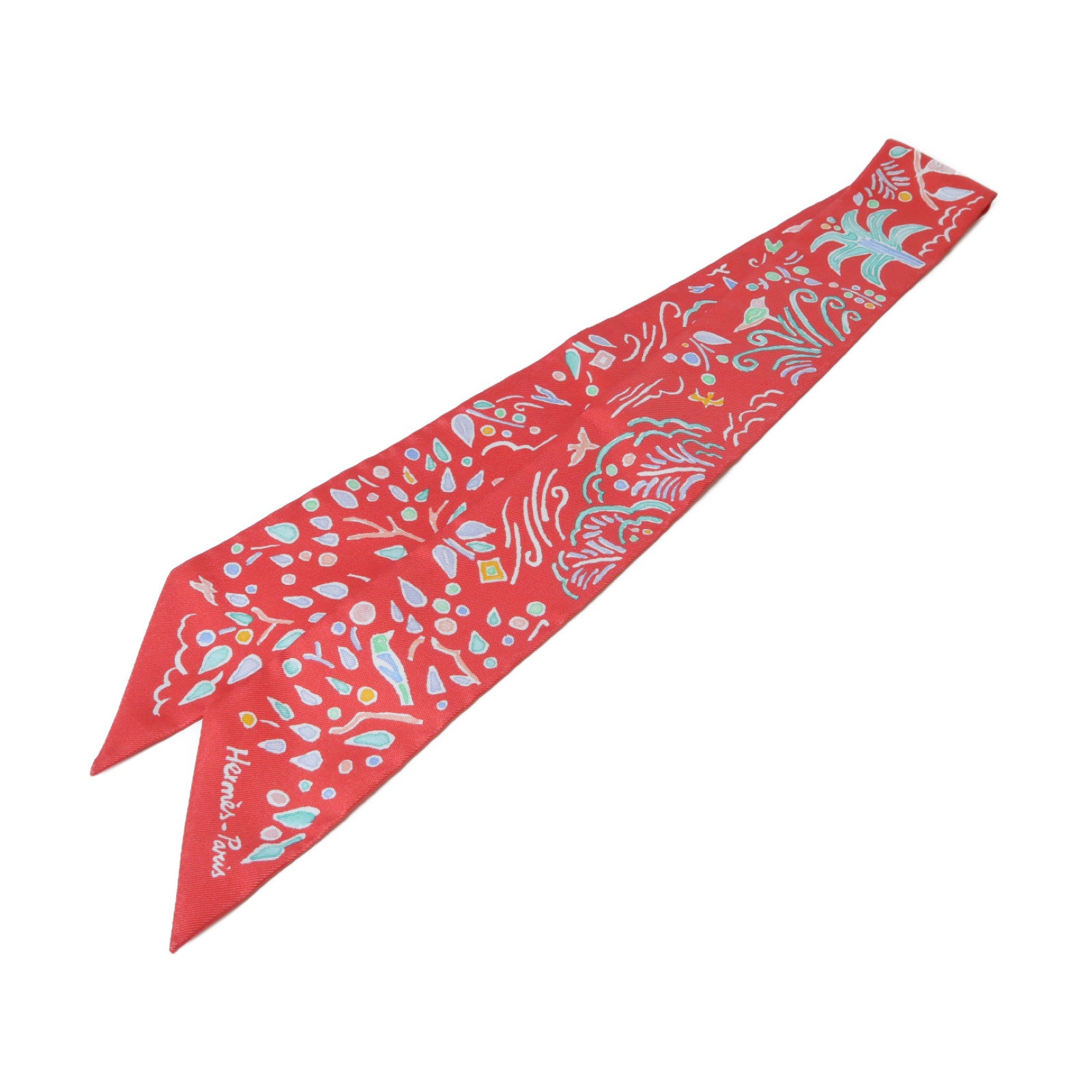 HERMES 【激減優惠】絲質Twilly絲巾紅色
