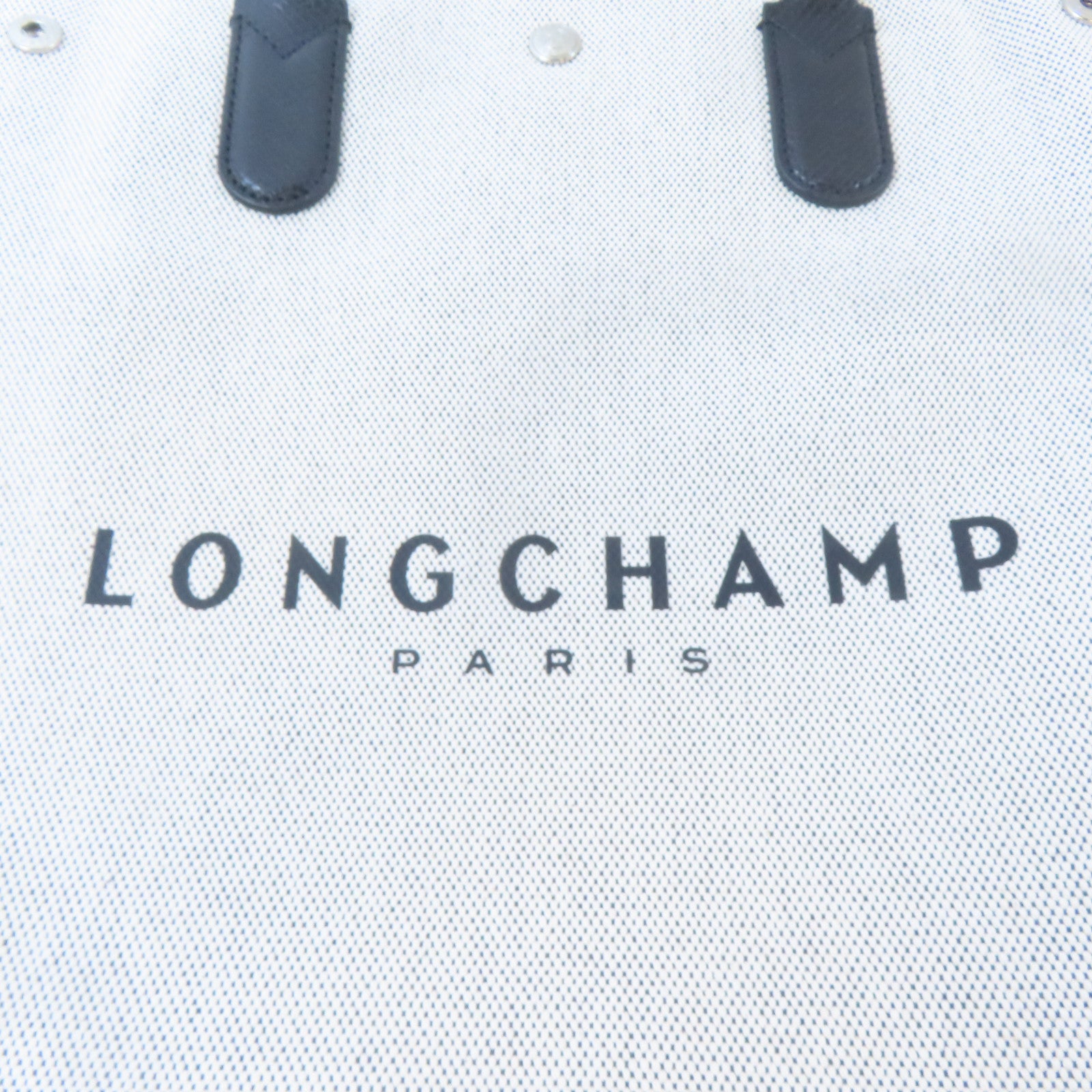 Longchamp 帆布Tote Bag銀扣手挽袋白色/黑色