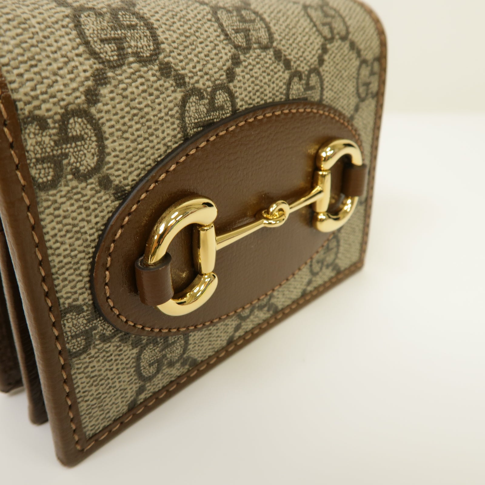GUCCI 塗層帆布Horsebit 1955 Wallet/Card Holder金扣錢包/卡片套棕色
