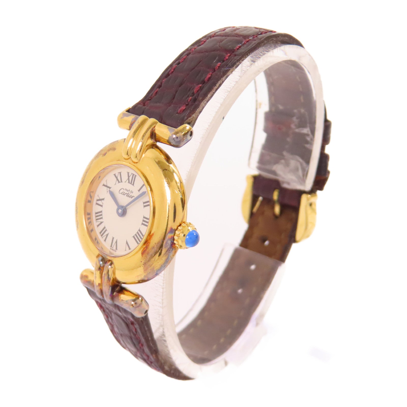 CARTIER Must Watch鍍金/皮帶石英機芯手錶白色