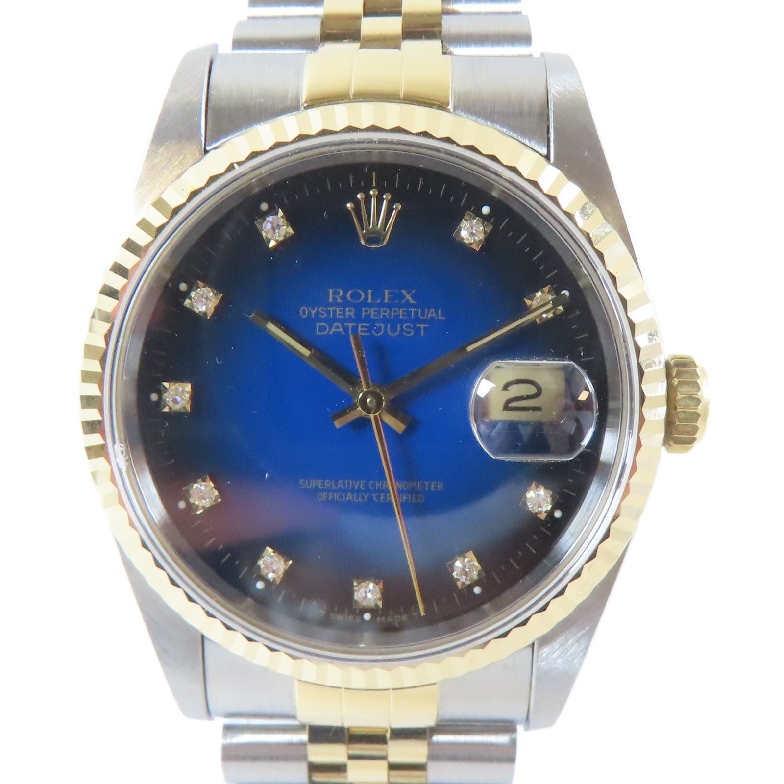 ROLEX Datejust 18K黃金/不鏽鋼手錶自動機芯藍色#17.25cm
