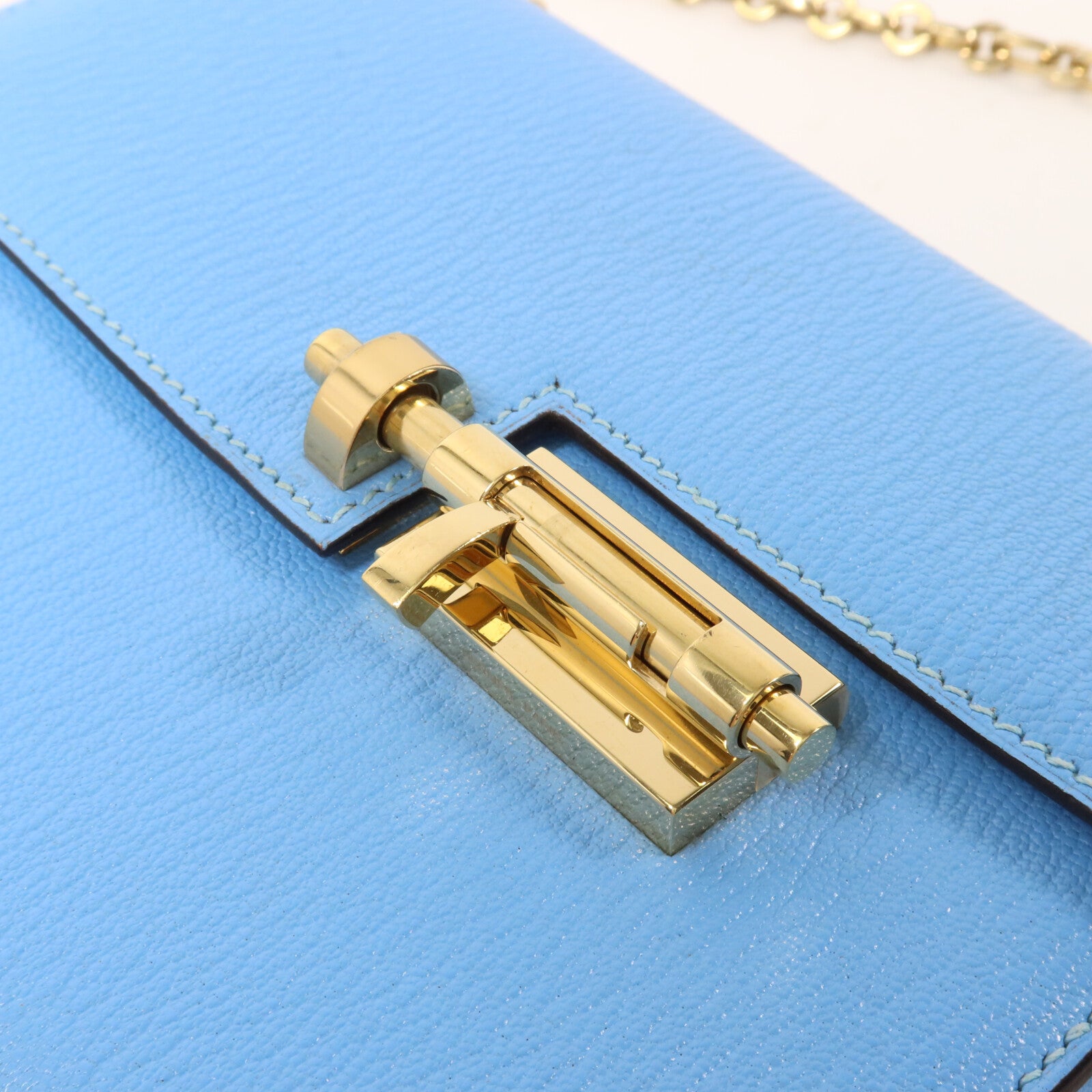 HERMES Chevre皮革Verrou Mini鏈帶肩背袋Celeste