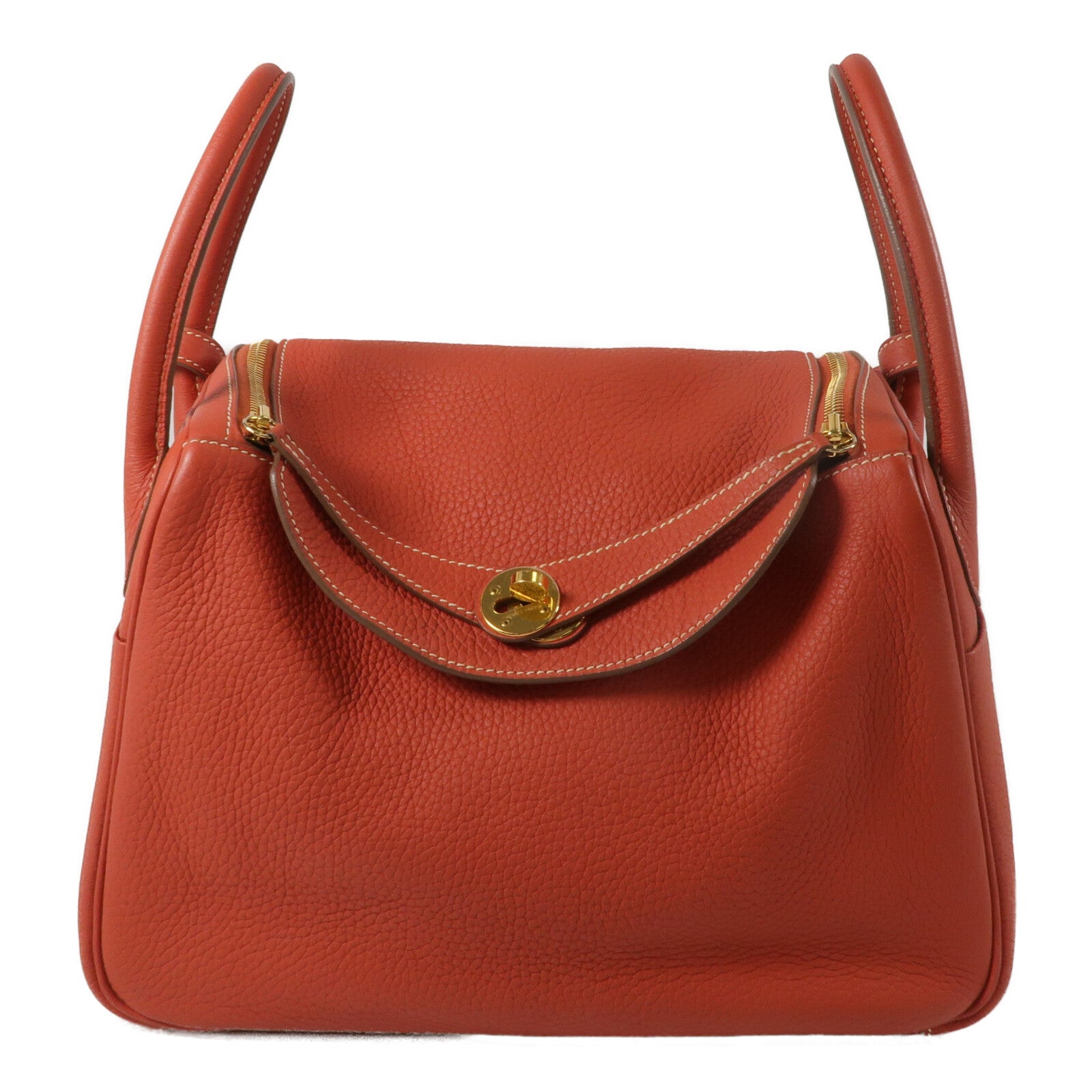 HERMES Clemence皮革Lindy 30肩背袋Rouge Tomate