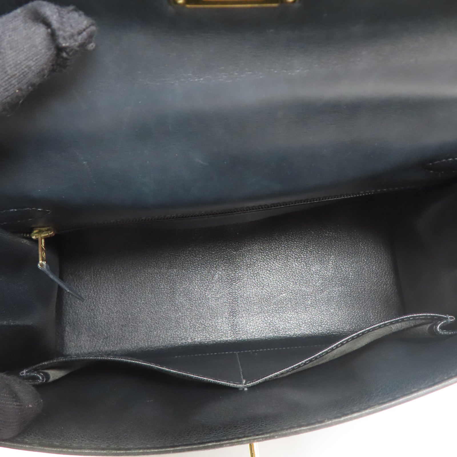 HERMES Box Calf皮革Vintage Kelly 28金扣手挽袋Black