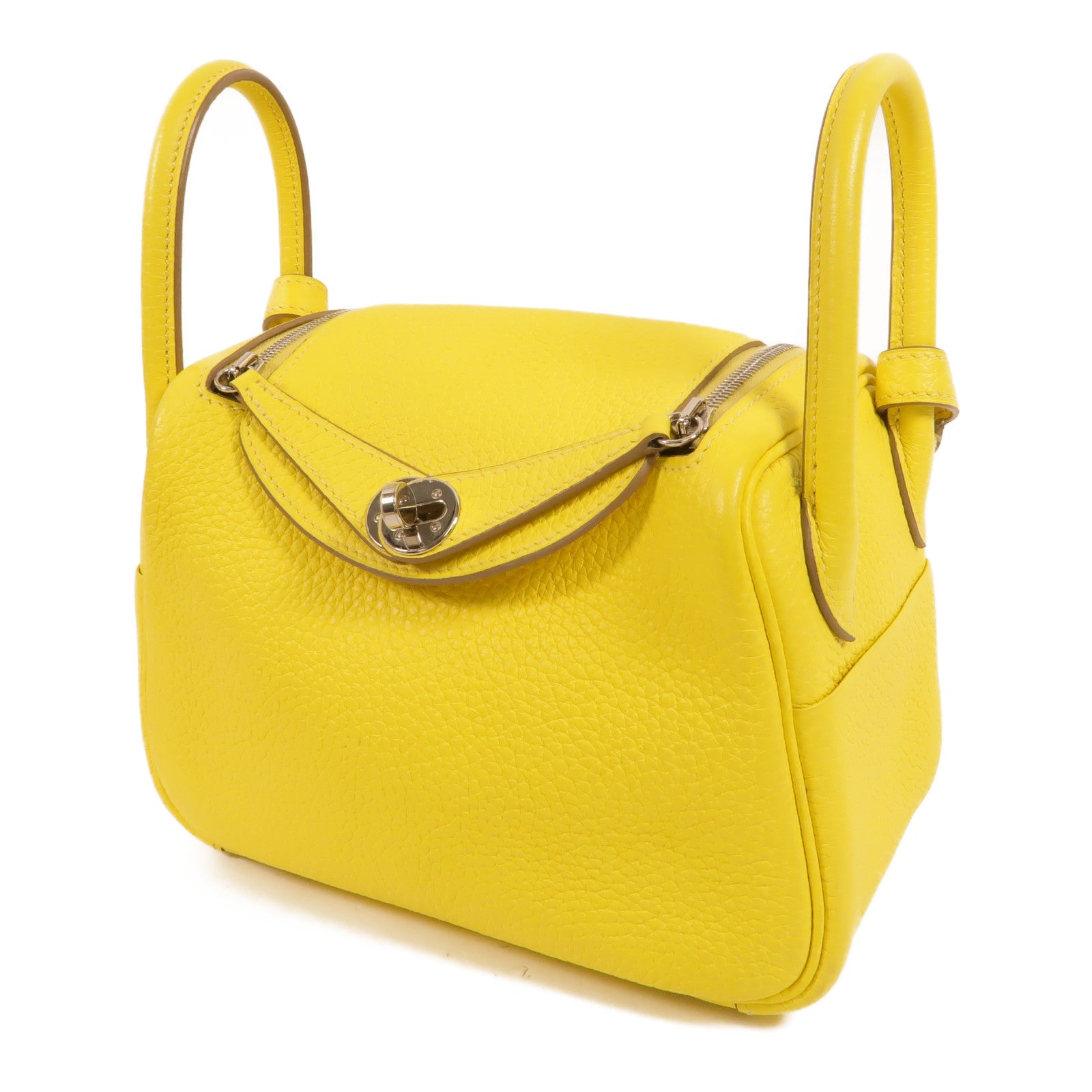 HERMES Clemence皮革Mini Lindy金扣手挽肩背兩用袋Lime