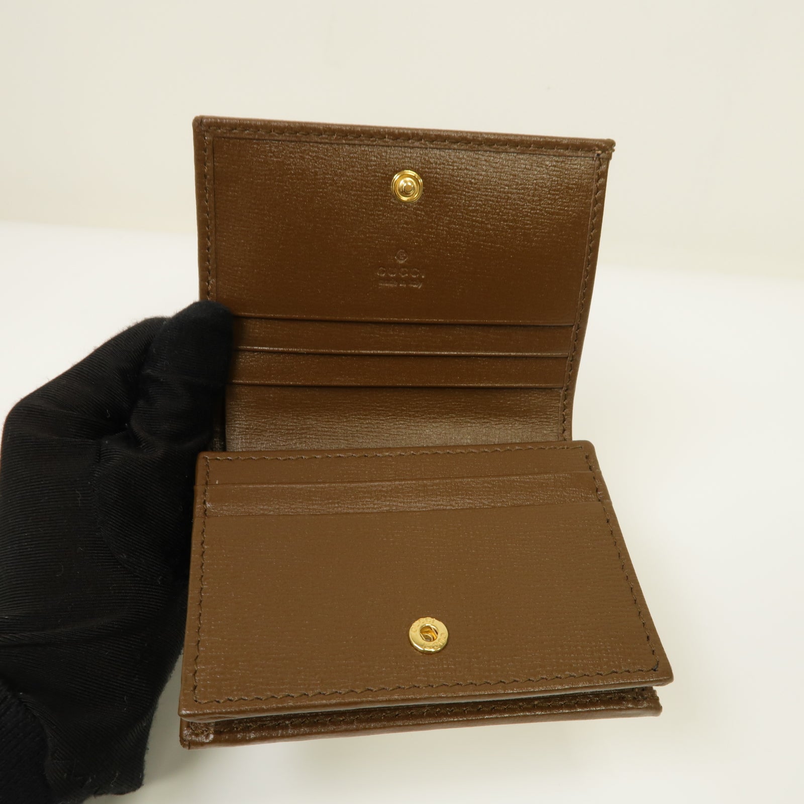 GUCCI 塗層帆布Horsebit 1955 Wallet/Card Holder金扣錢包/卡片套棕色