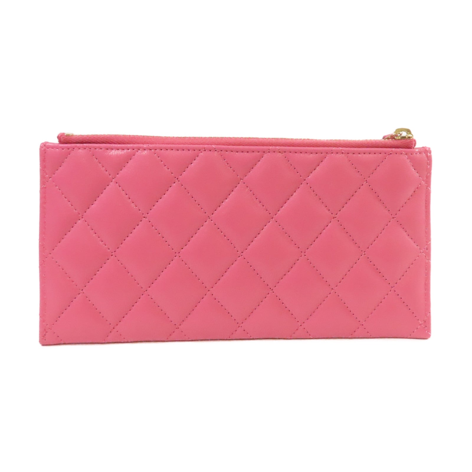 CHANEL 菱格羊皮皮革Long Wallet金扣長錢包粉紅色