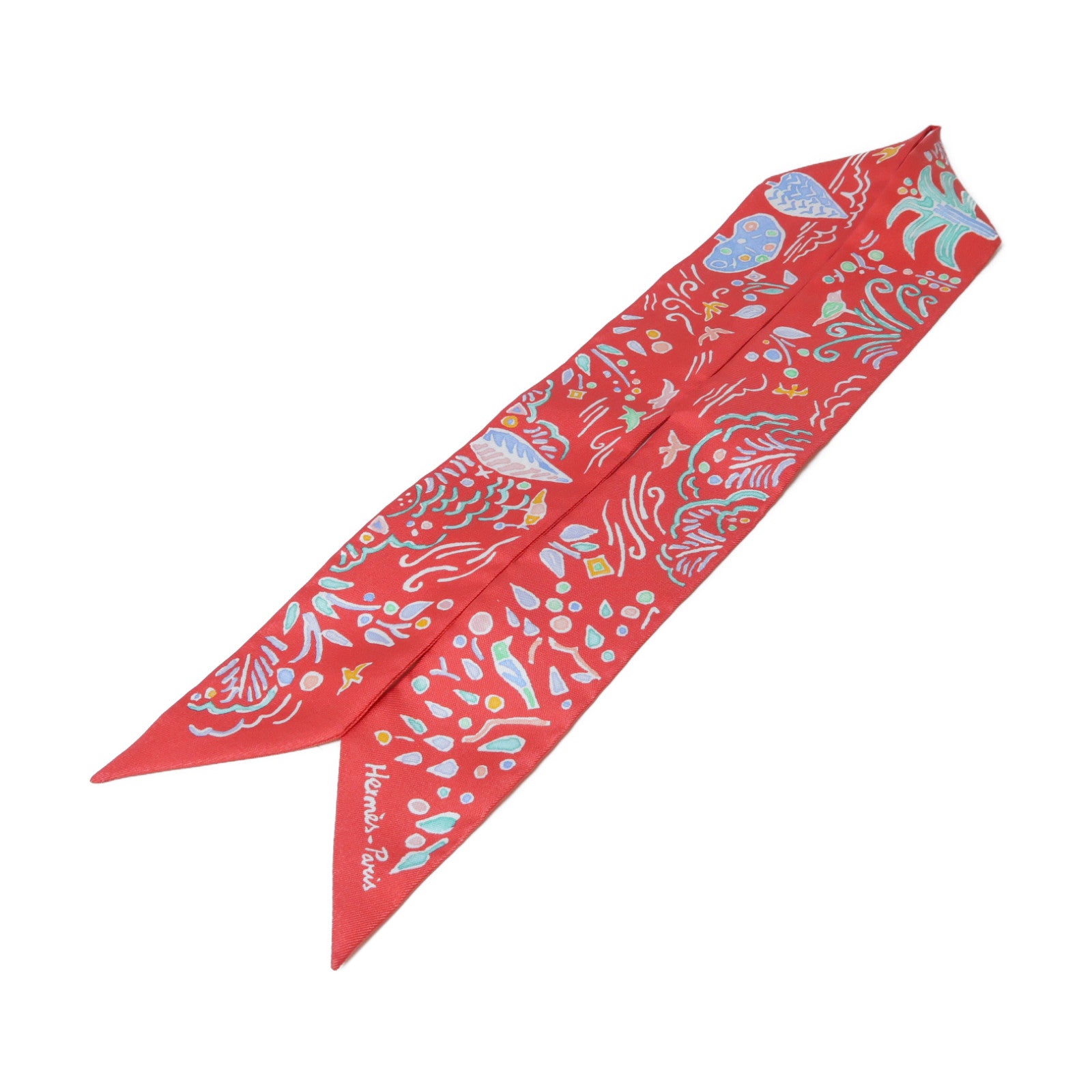 HERMES 【激減優惠】絲質Twilly絲巾紅色