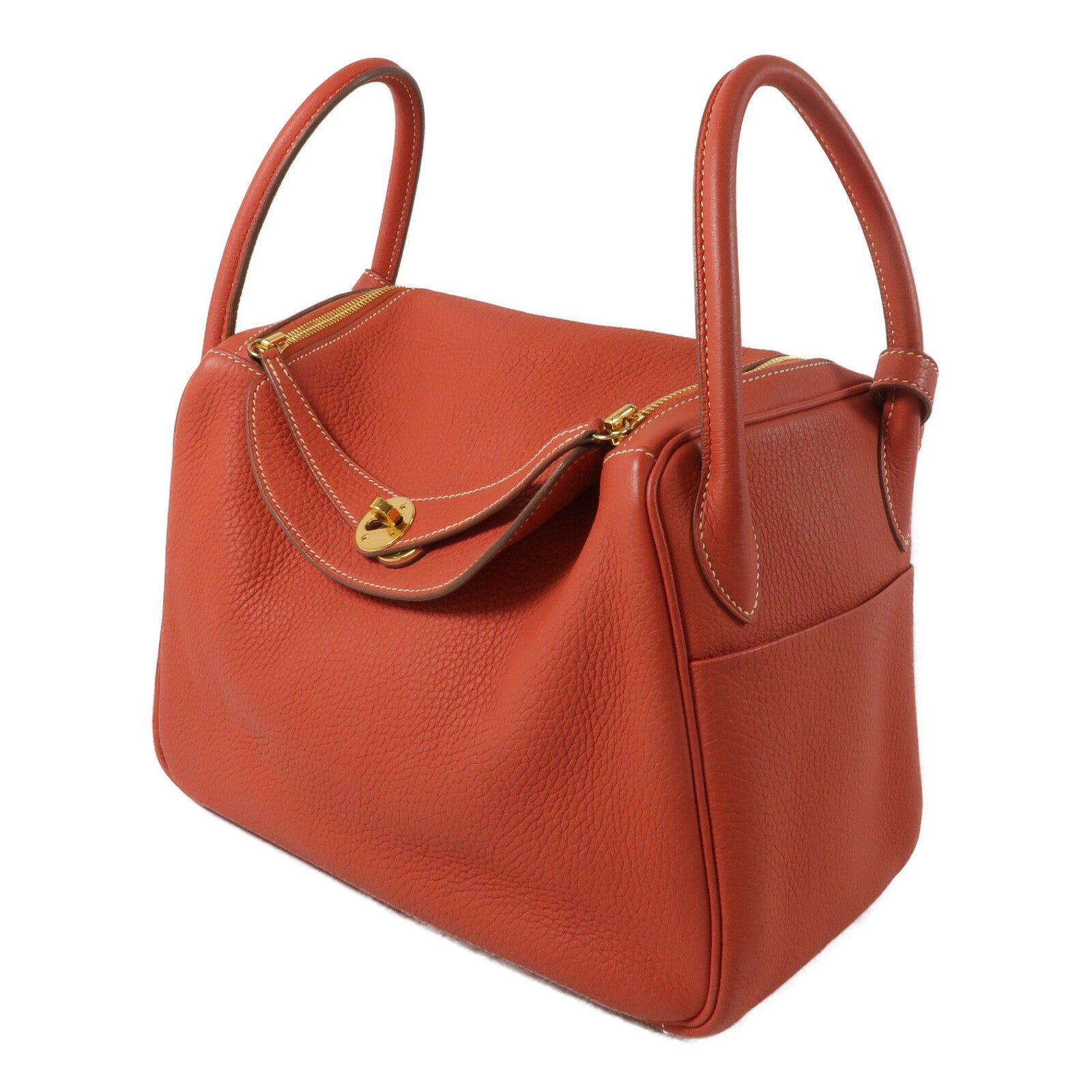 HERMES Clemence皮革Lindy 30肩背袋Rouge Tomate