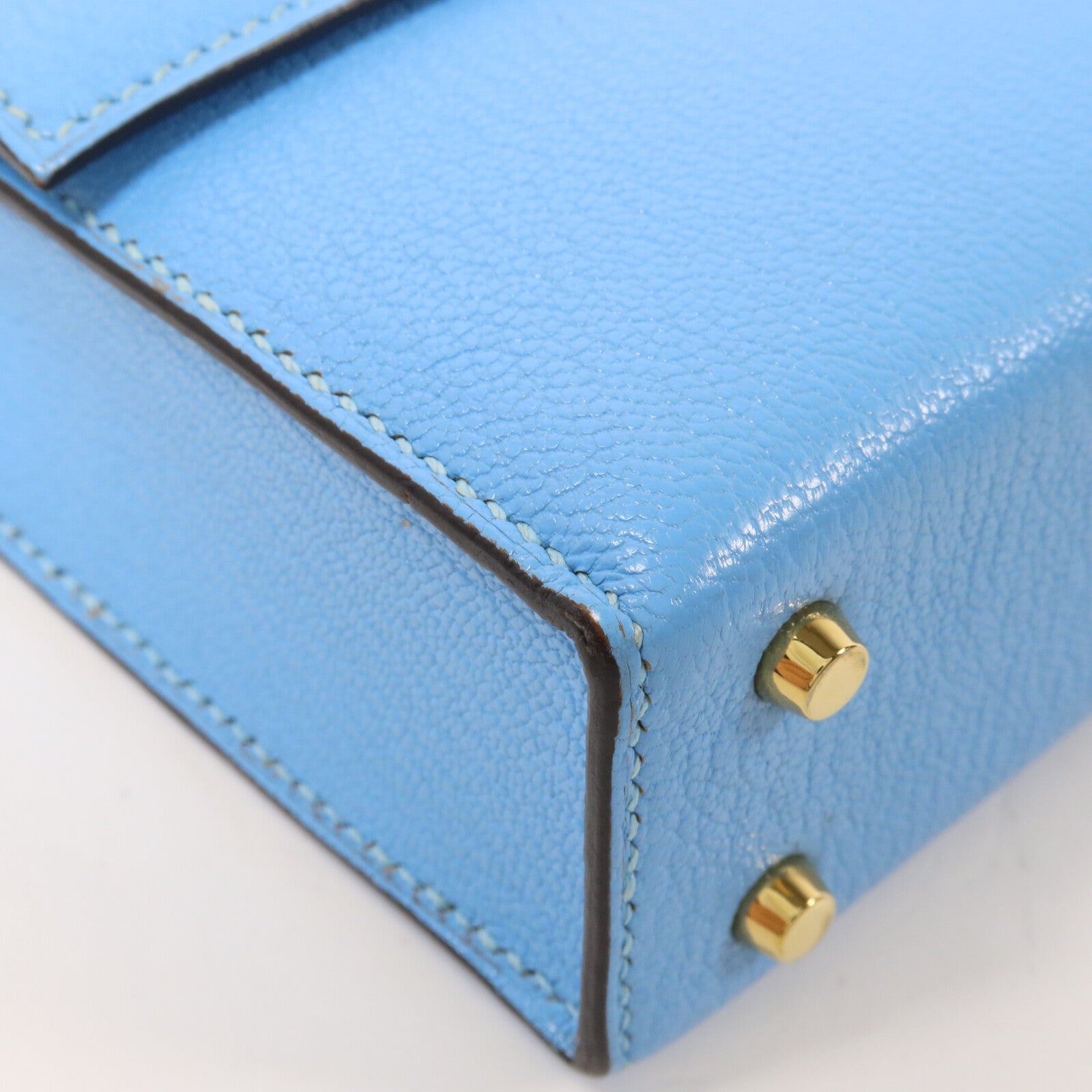 HERMES Chevre皮革Verrou Mini鏈帶肩背袋Celeste