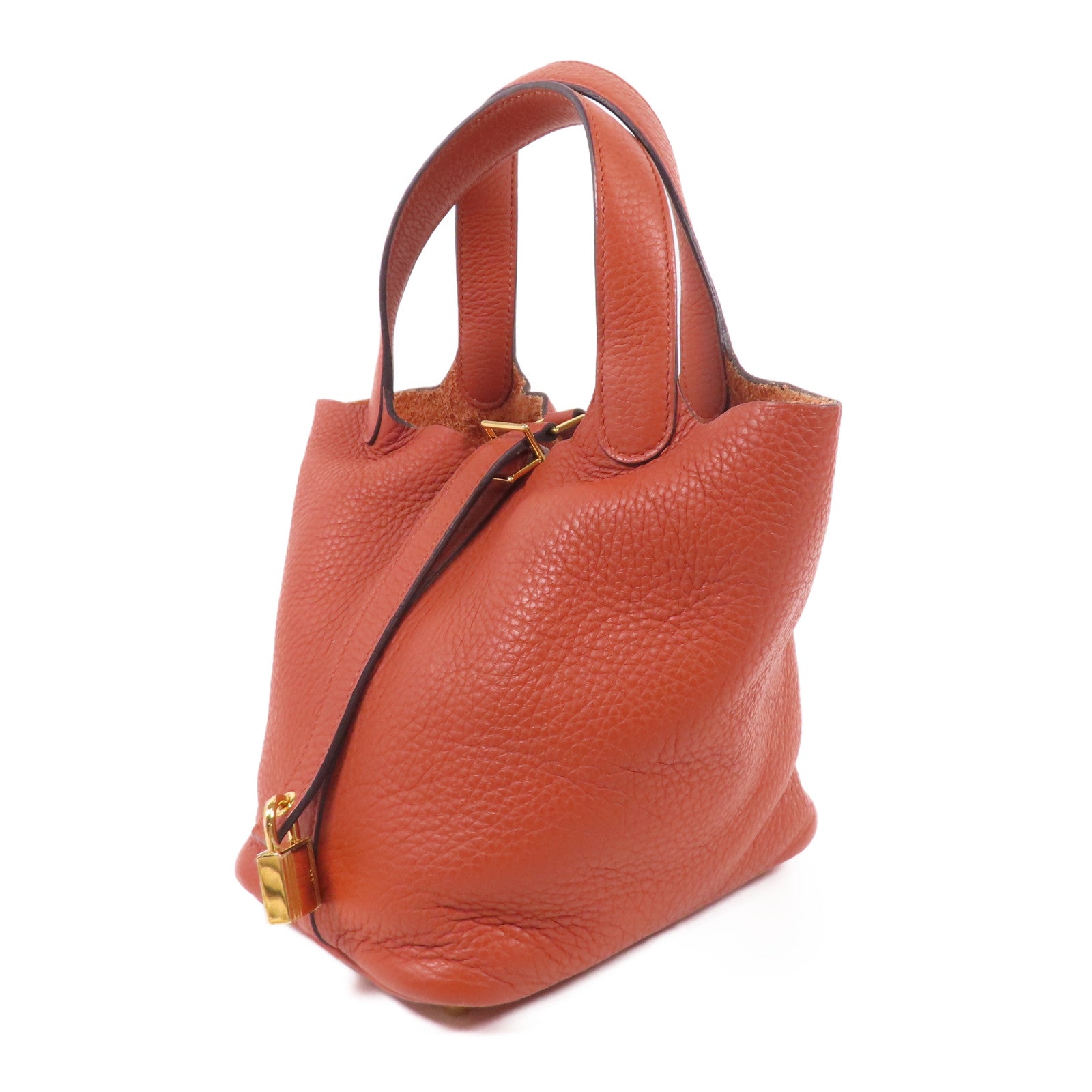 HERMES Clemence皮革Picotin PM金扣手挽袋Cuirre