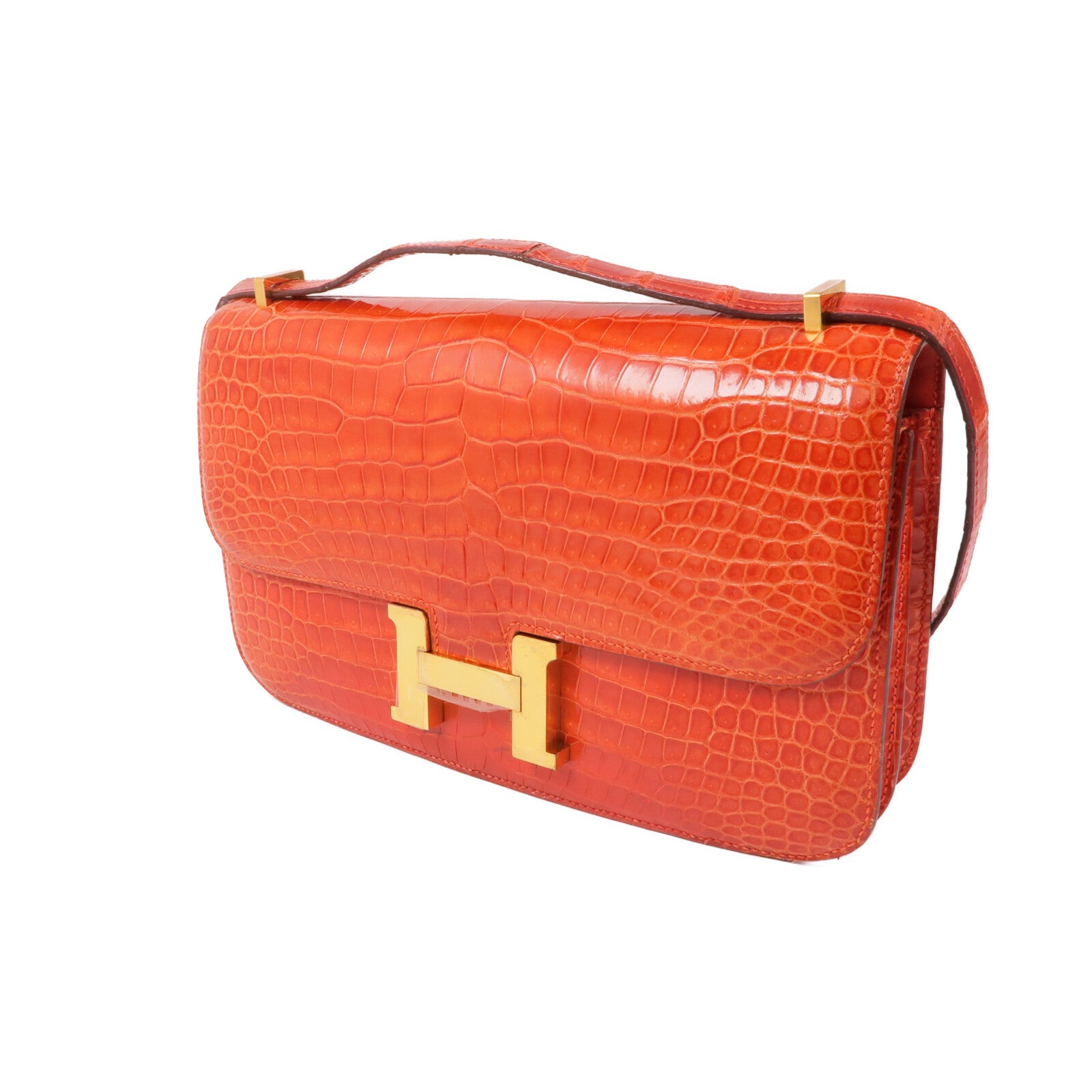 HERMES 鱷魚皮革Constance Elan金扣肩背袋Sanguine Shiny
