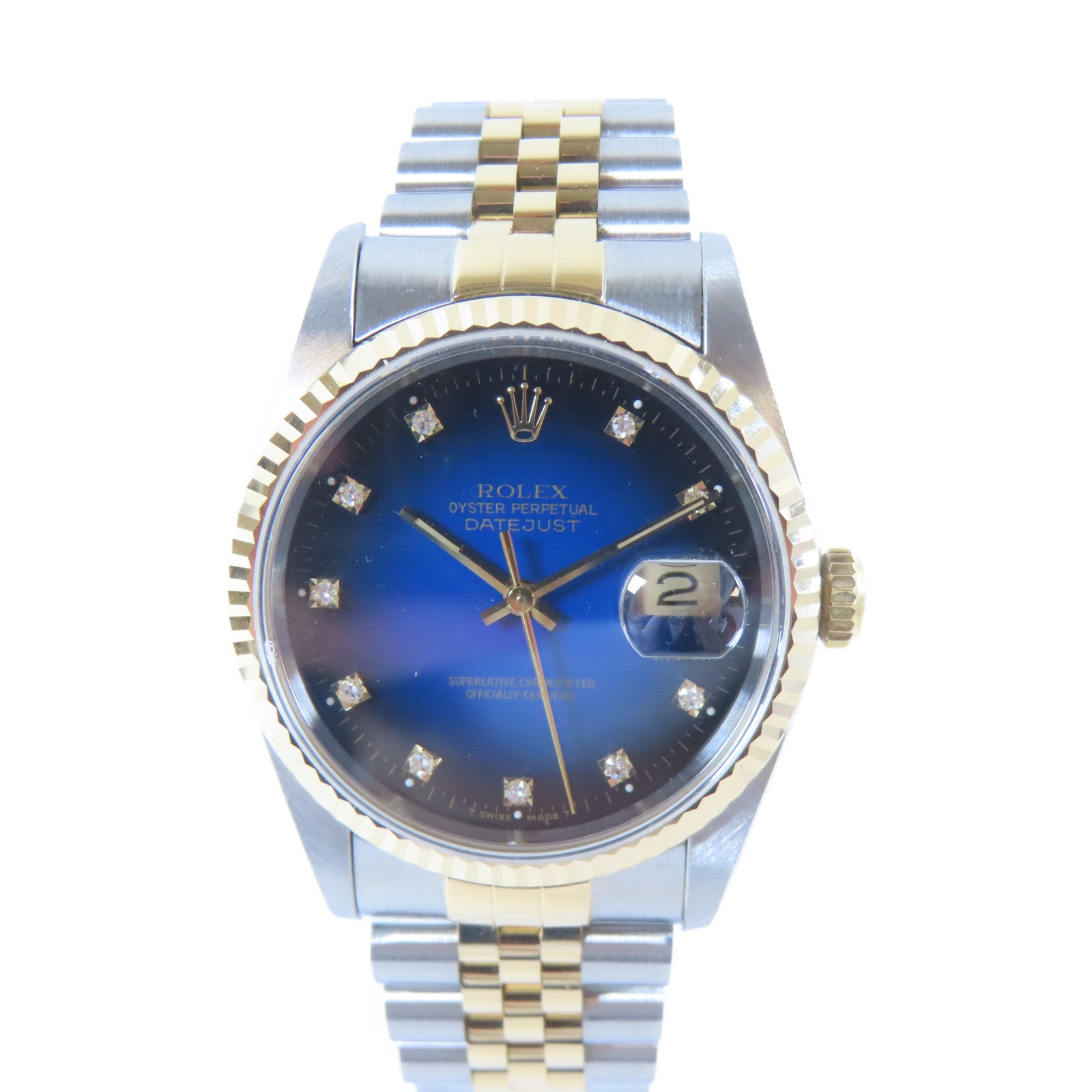 ROLEX Datejust 18K黃金/不鏽鋼手錶自動機芯藍色#17.25cm