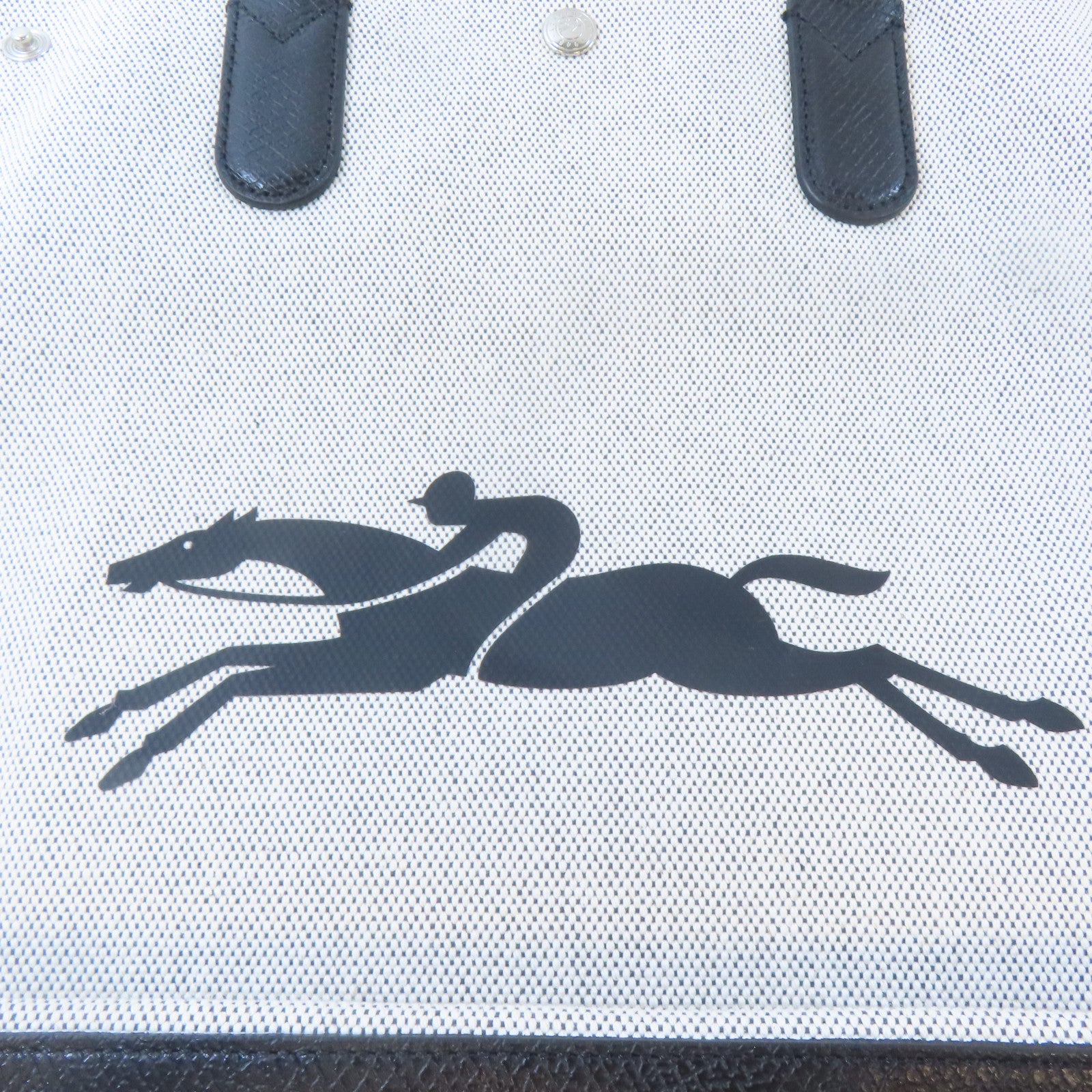 Longchamp 帆布Tote Bag銀扣手挽袋白色/黑色