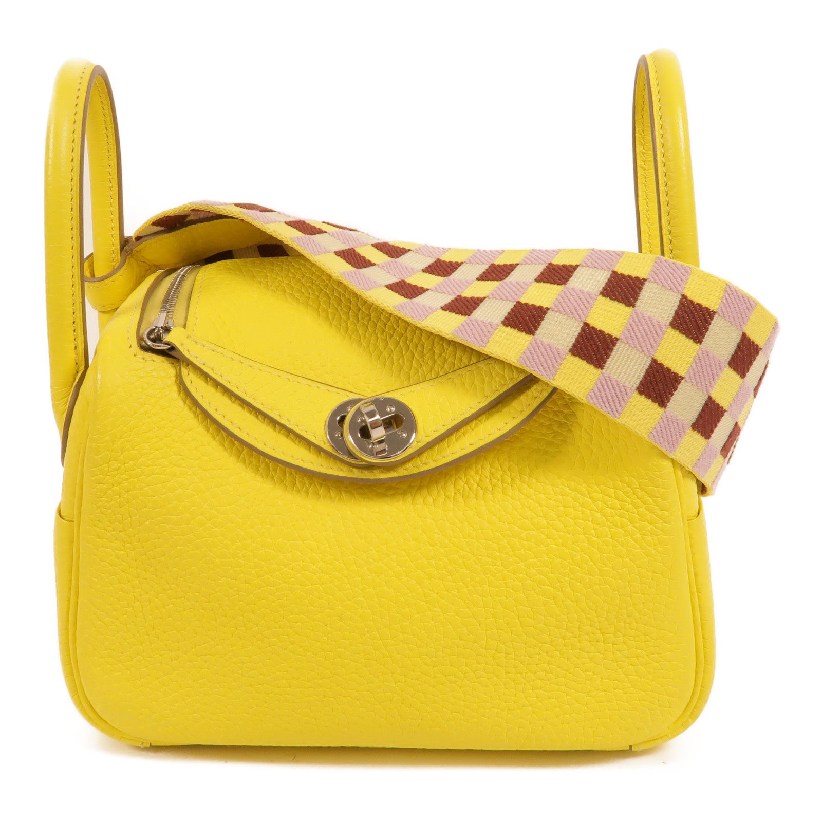 HERMES Clemence皮革Mini Lindy金扣手挽肩背兩用袋Lime