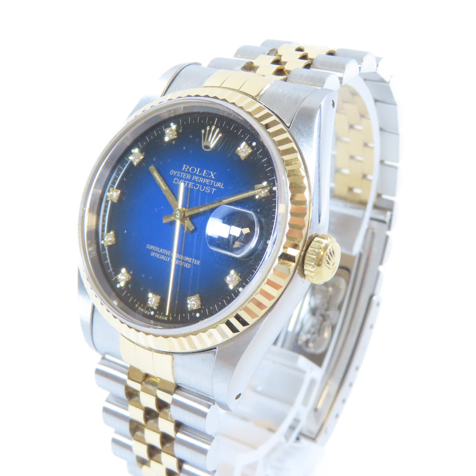 ROLEX Datejust 18K黃金/不鏽鋼手錶自動機芯藍色#17.25cm