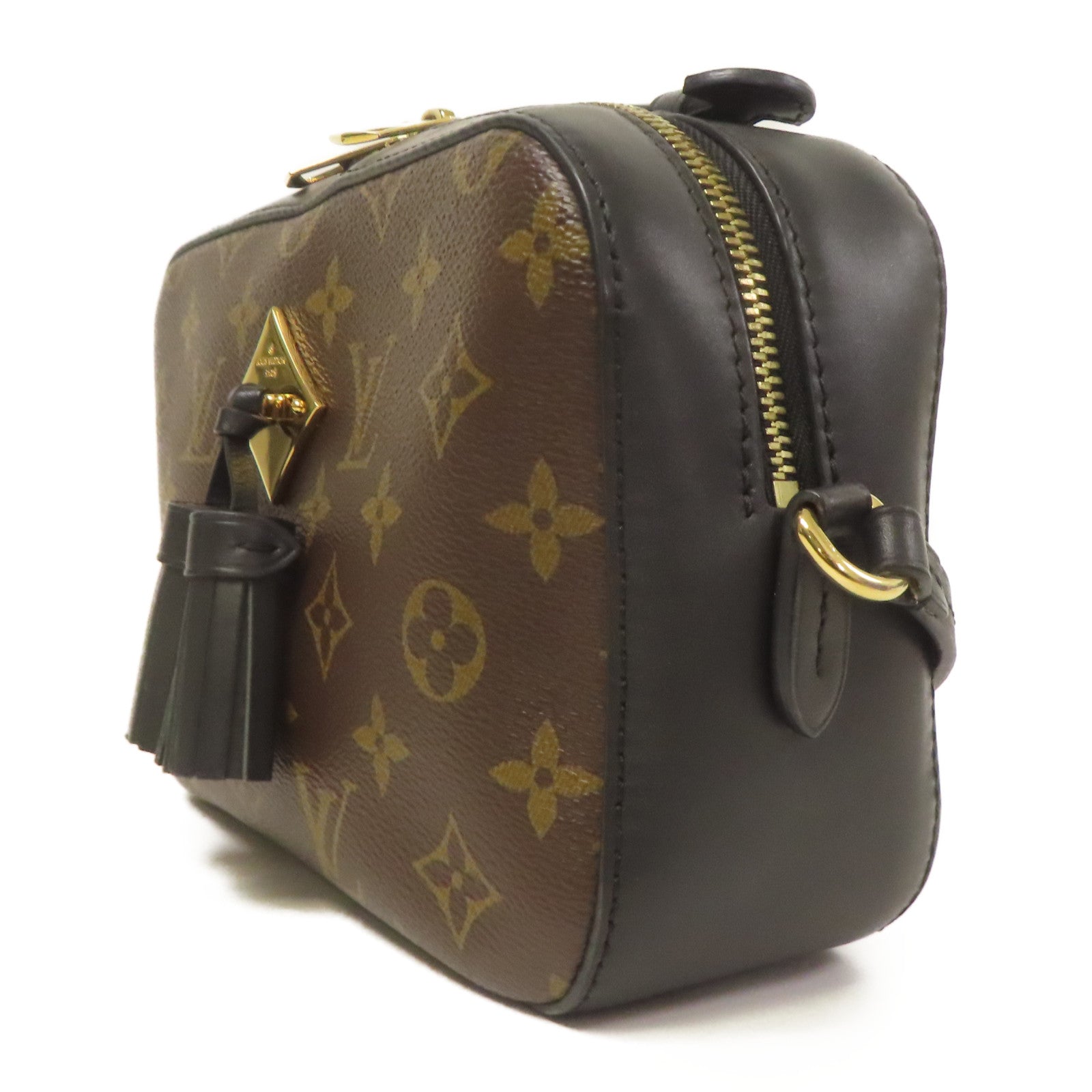 LOUIS VUITTON Monogram Saintonge金扣手挽袋棕色/黑色