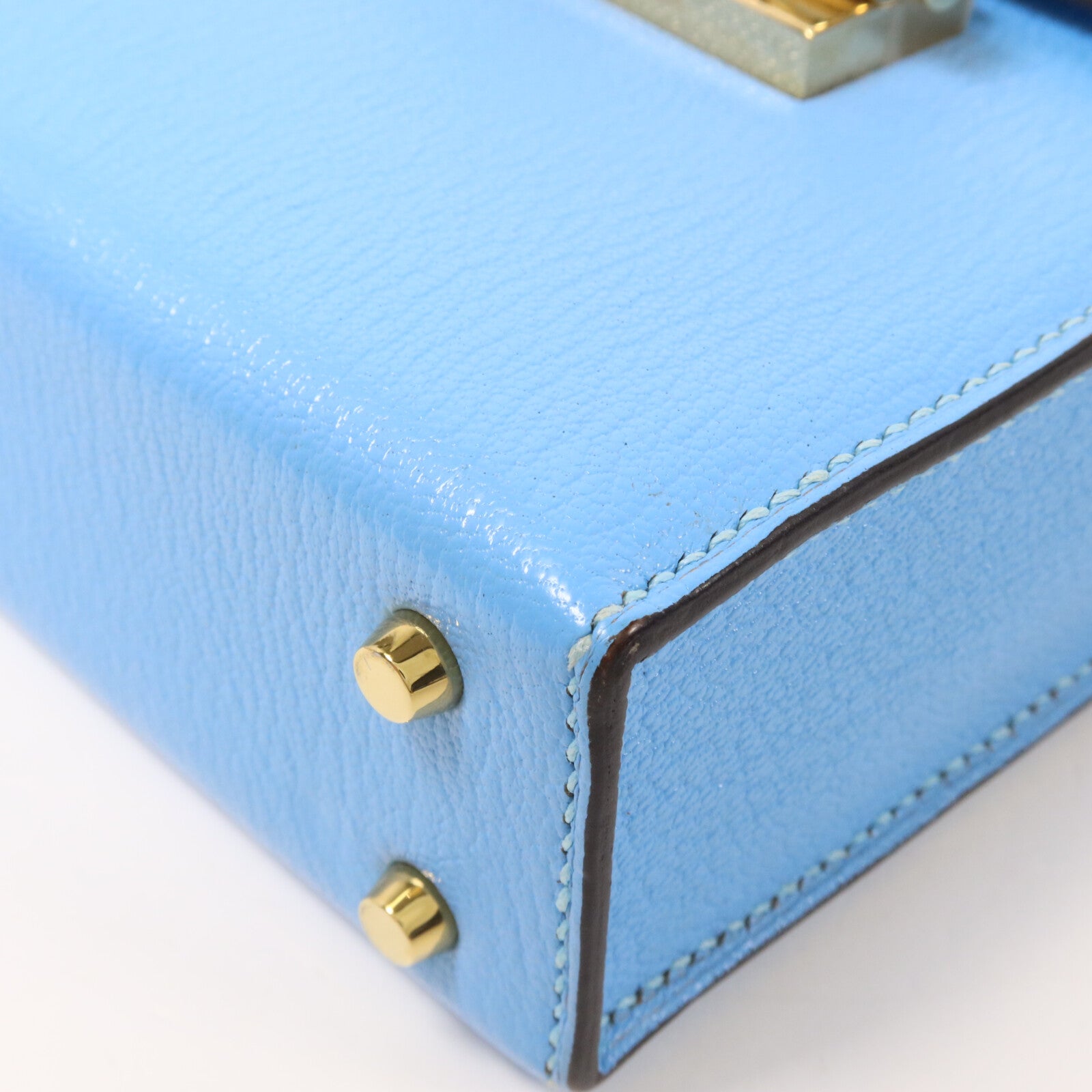 HERMES Chevre皮革Verrou Mini鏈帶肩背袋Celeste