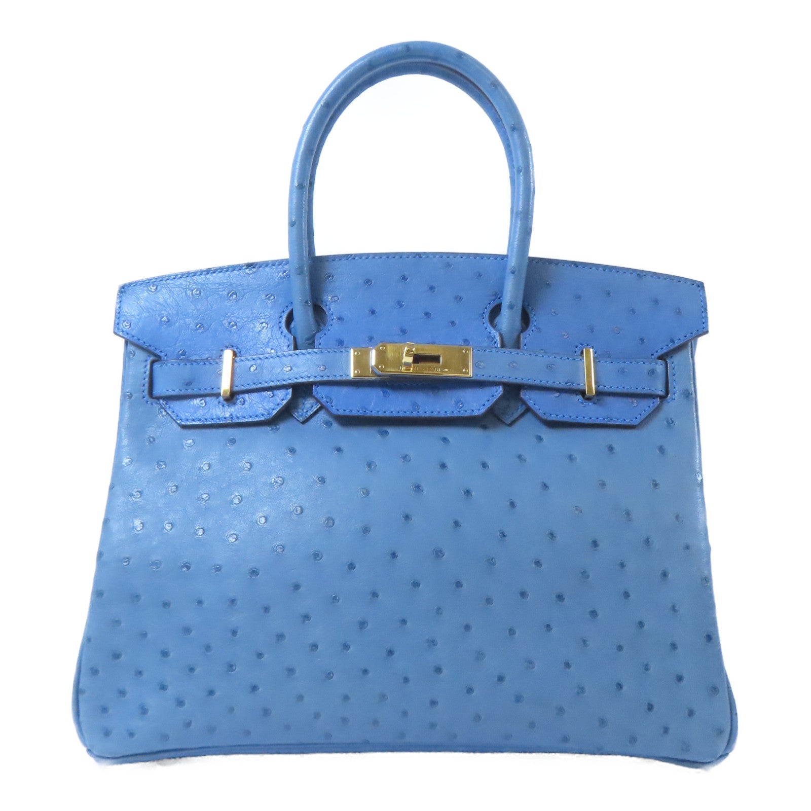 HERMES 【激減優惠】鴕鳥皮革Birkin 30金扣手挽袋藍色