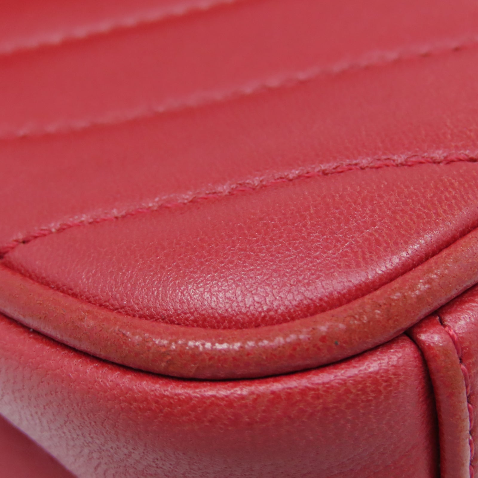 CHANEL 【清倉大減價】斜紋牛皮皮革Shoulder Bag金扣鏈帶肩背袋紅色