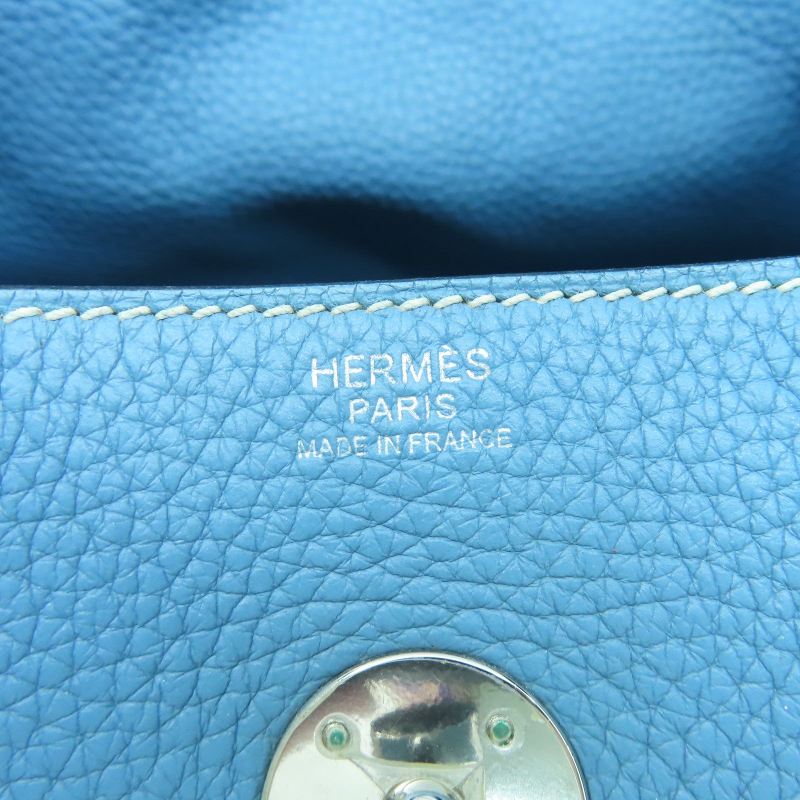 HERMES 【清倉大減價】Taurillon Clemence Lindy 30銀扣手挽肩背兩用袋Blue Jean藍色