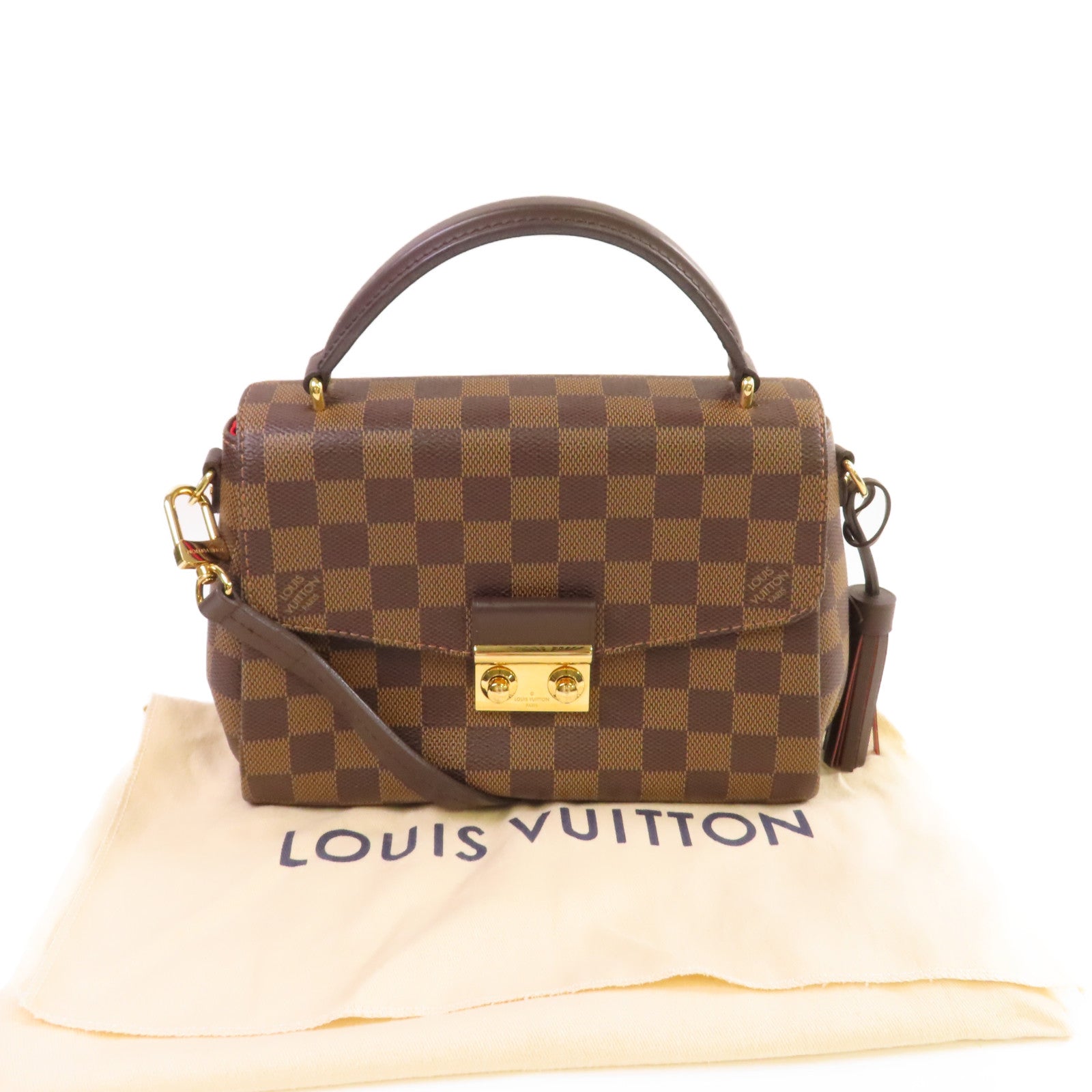 LOUIS VUITTON Damier Ebene Croisette 2Way Shoulder Bag金扣手挽肩背兩用袋啡色
