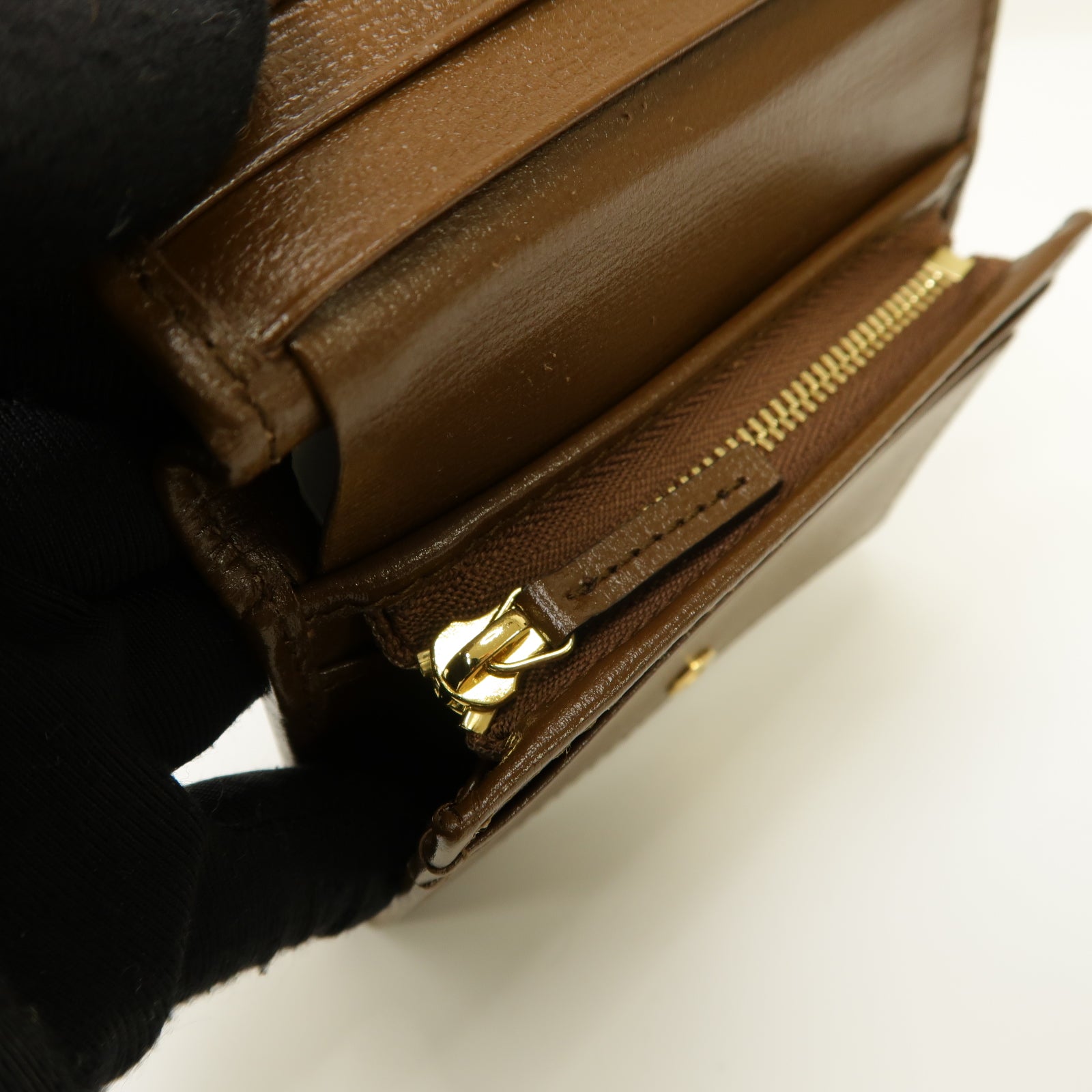 GUCCI 塗層帆布Horsebit 1955 Wallet/Card Holder金扣錢包/卡片套棕色