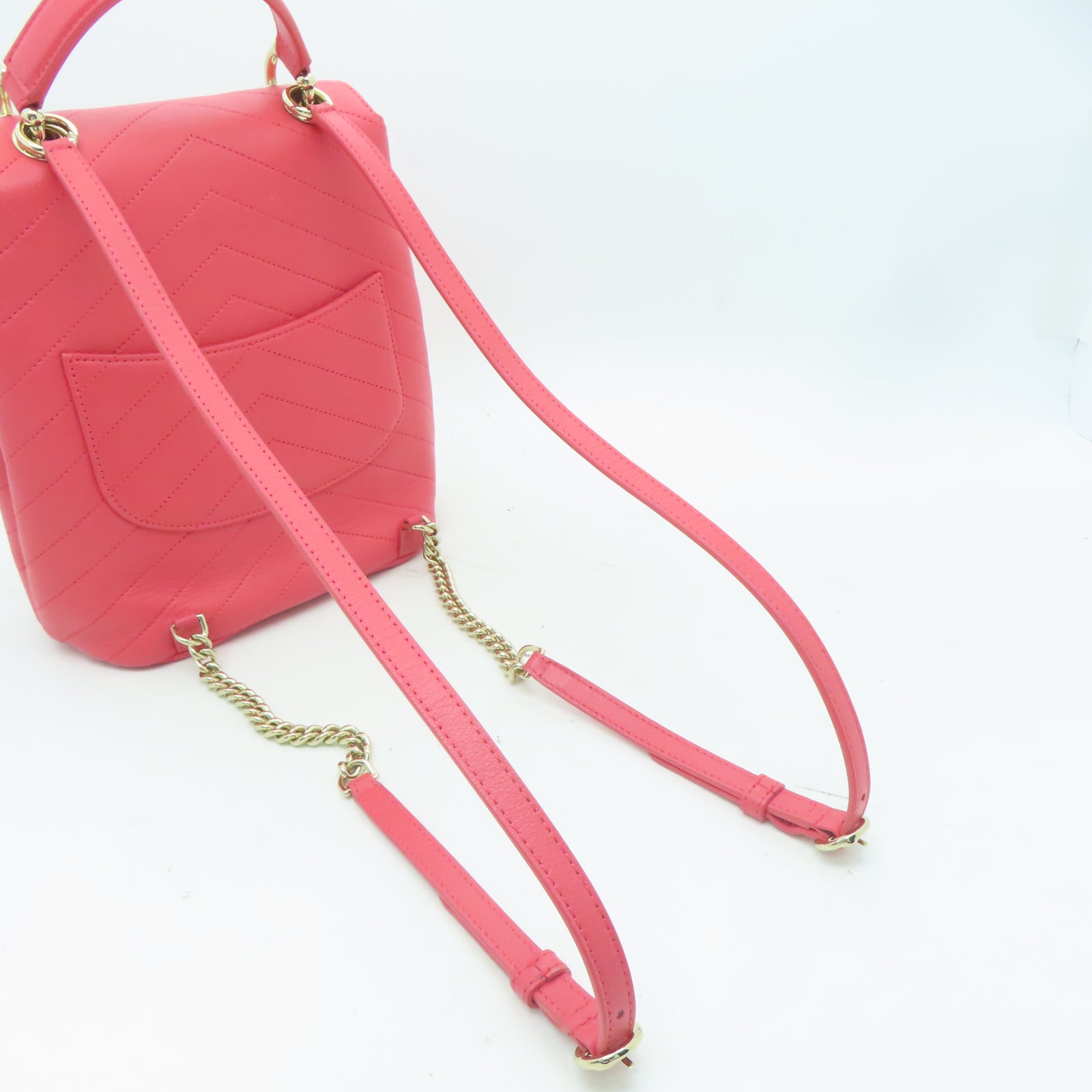 CHANEL 【激減優惠】斜紋牛皮皮革Backpack金扣背包粉紅色