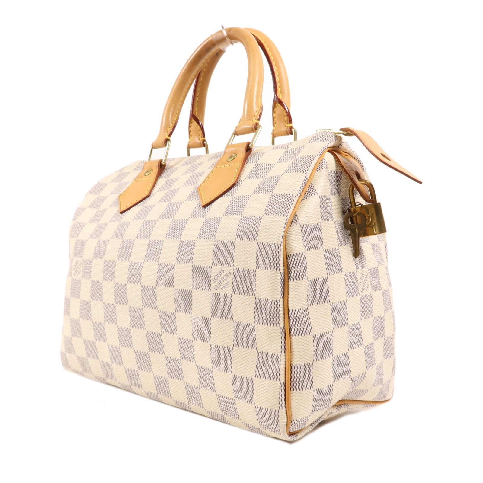 LOUIS VUITTON Damier Azur Speedy 25金扣手挽袋