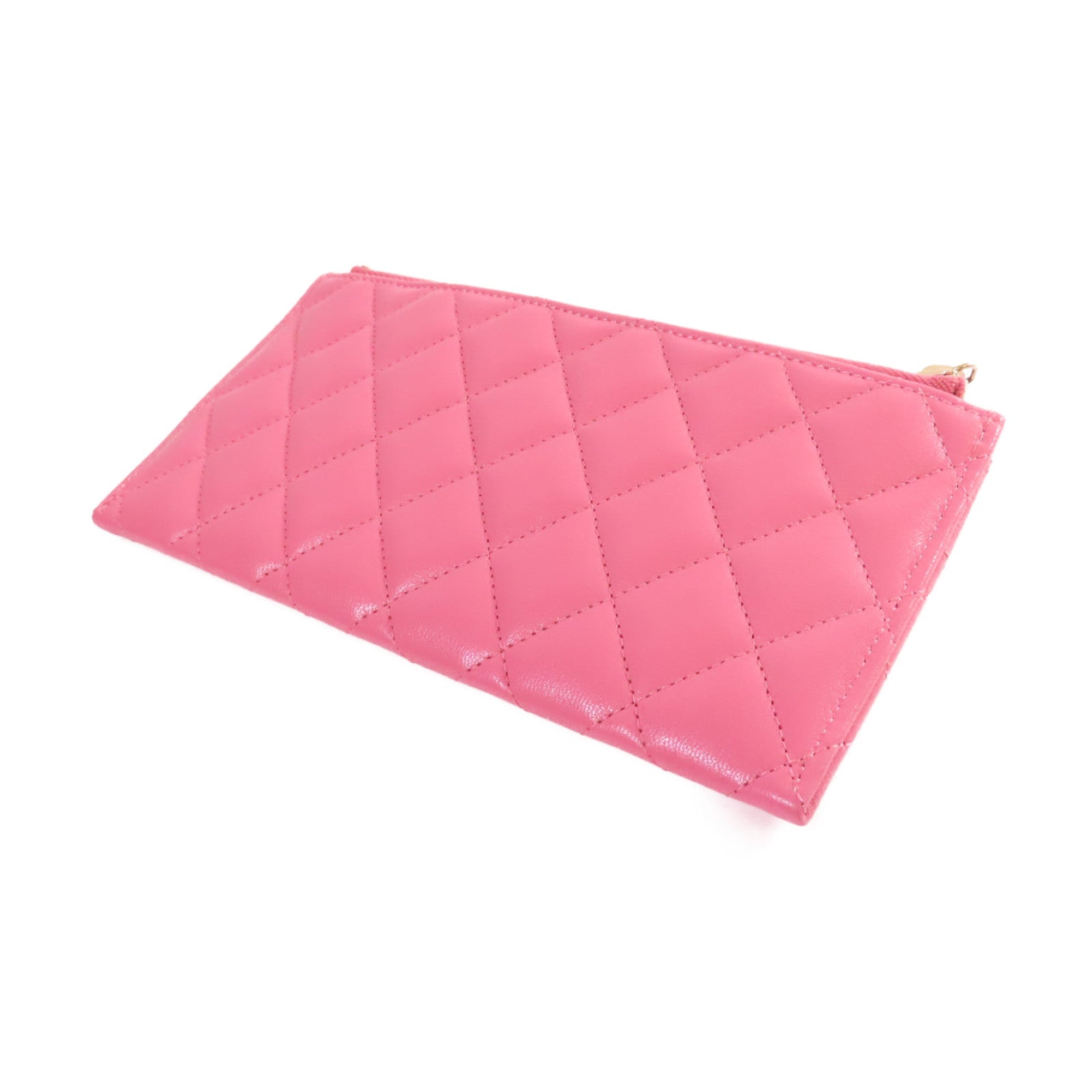 CHANEL 菱格羊皮皮革Long Wallet金扣長錢包粉紅色
