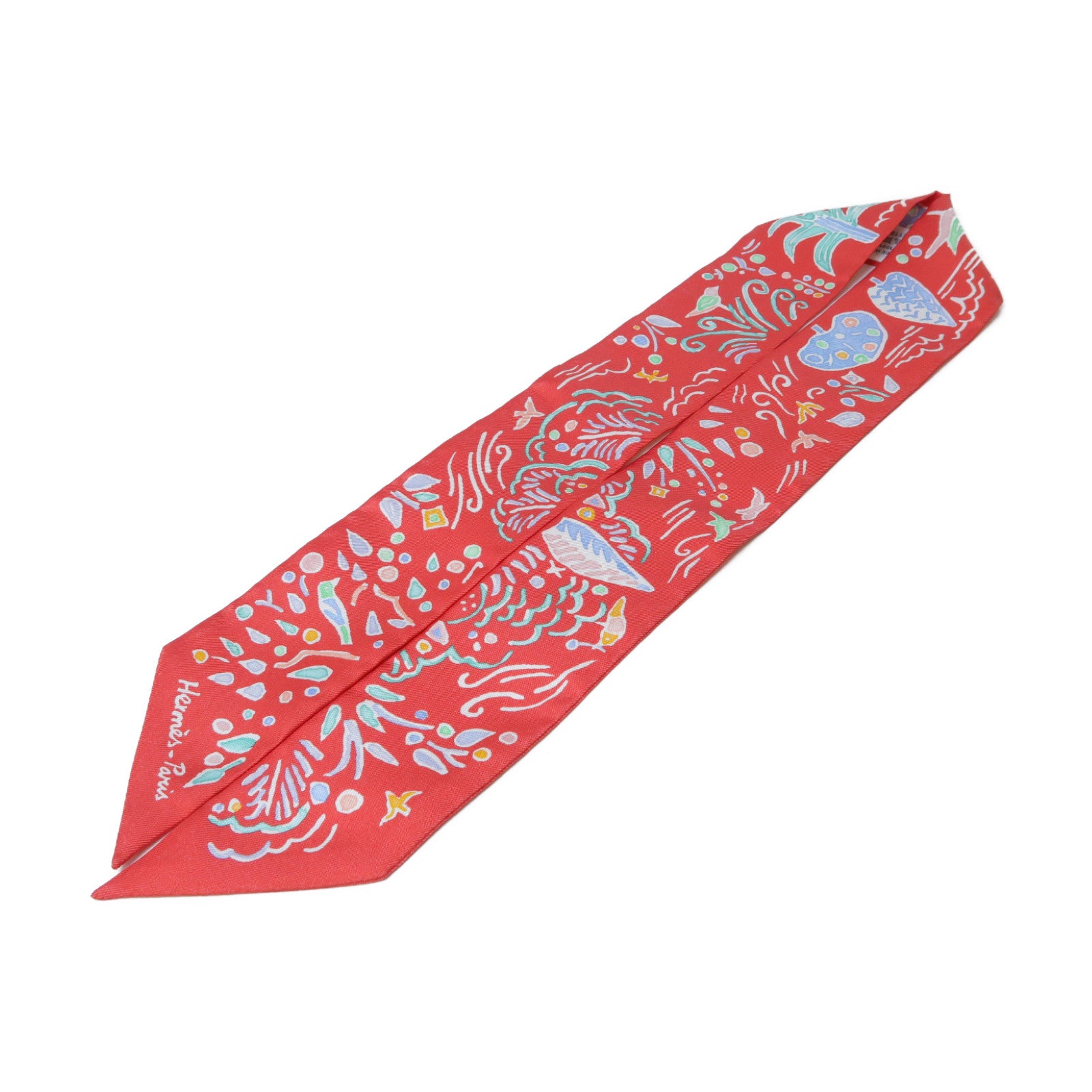 HERMES 【激減優惠】絲質Twilly絲巾紅色
