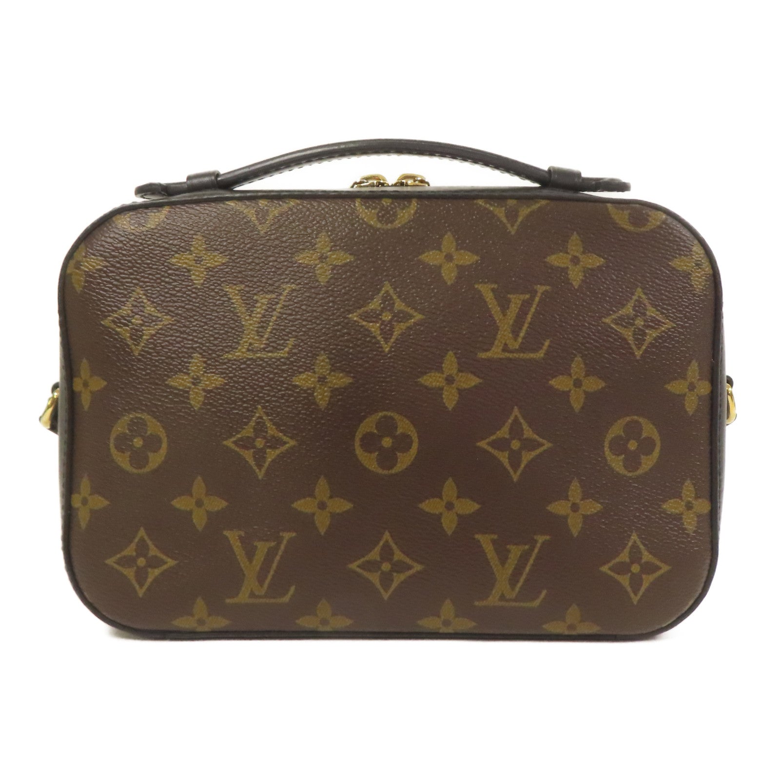 LOUIS VUITTON Monogram Saintonge金扣手挽袋棕色/黑色